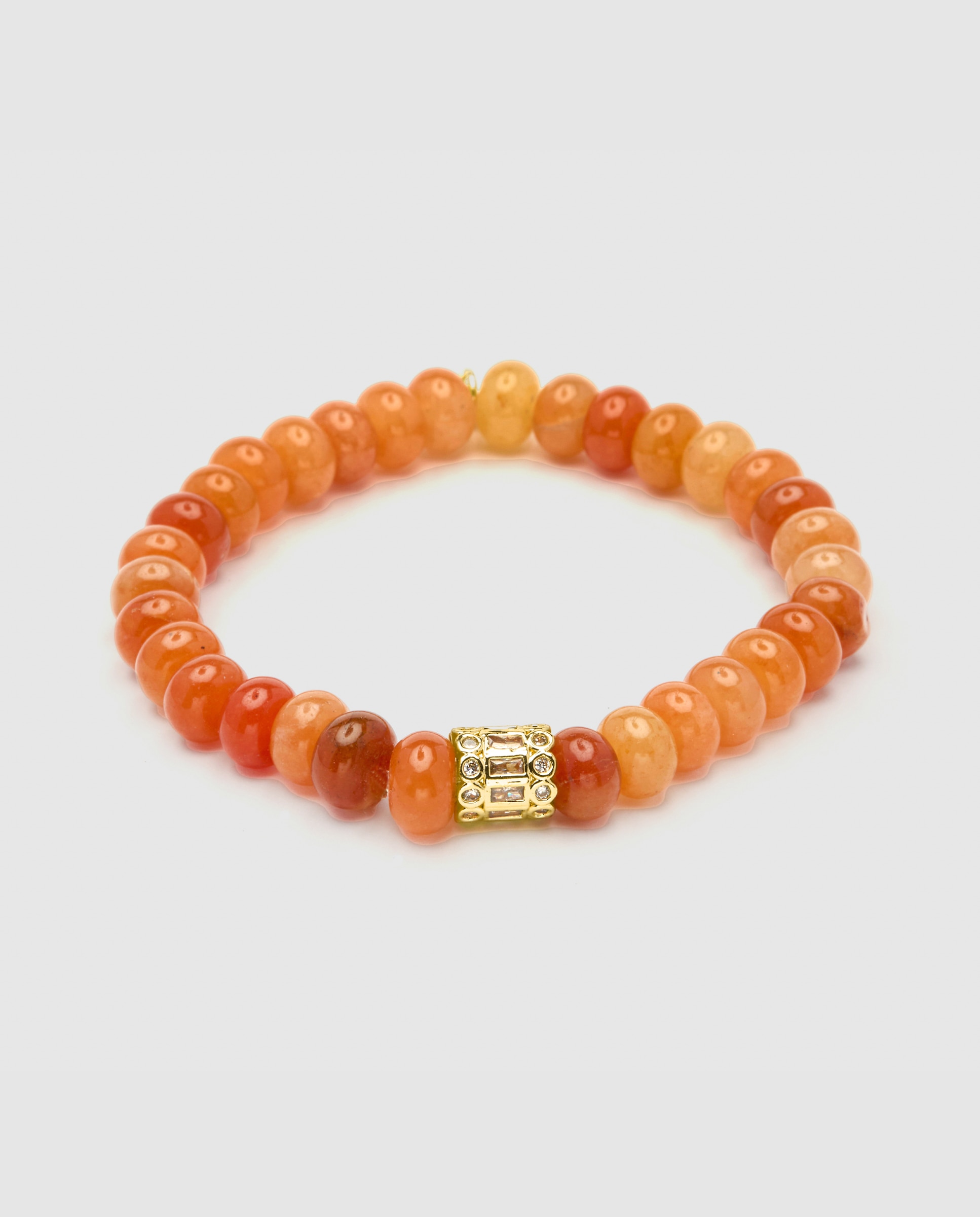Pulseira de Corrente Trendy de Prata de Lei 925 Acabada em Ouro Amarelo de 18 Quilates com Aventurina Laranja Laranja-forte-1