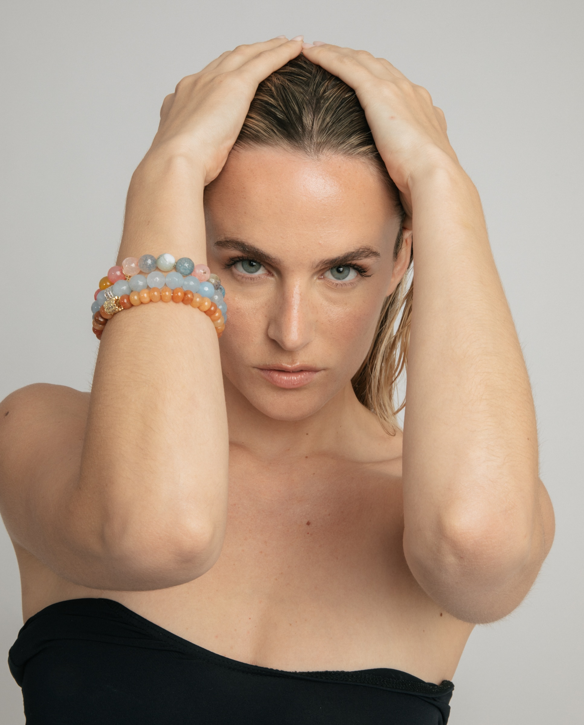 Pulseira de Corrente Trendy de Prata de Lei 925 Acabada em Ouro Amarelo de 18 Quilates com Aventurina Laranja Laranja-forte-2