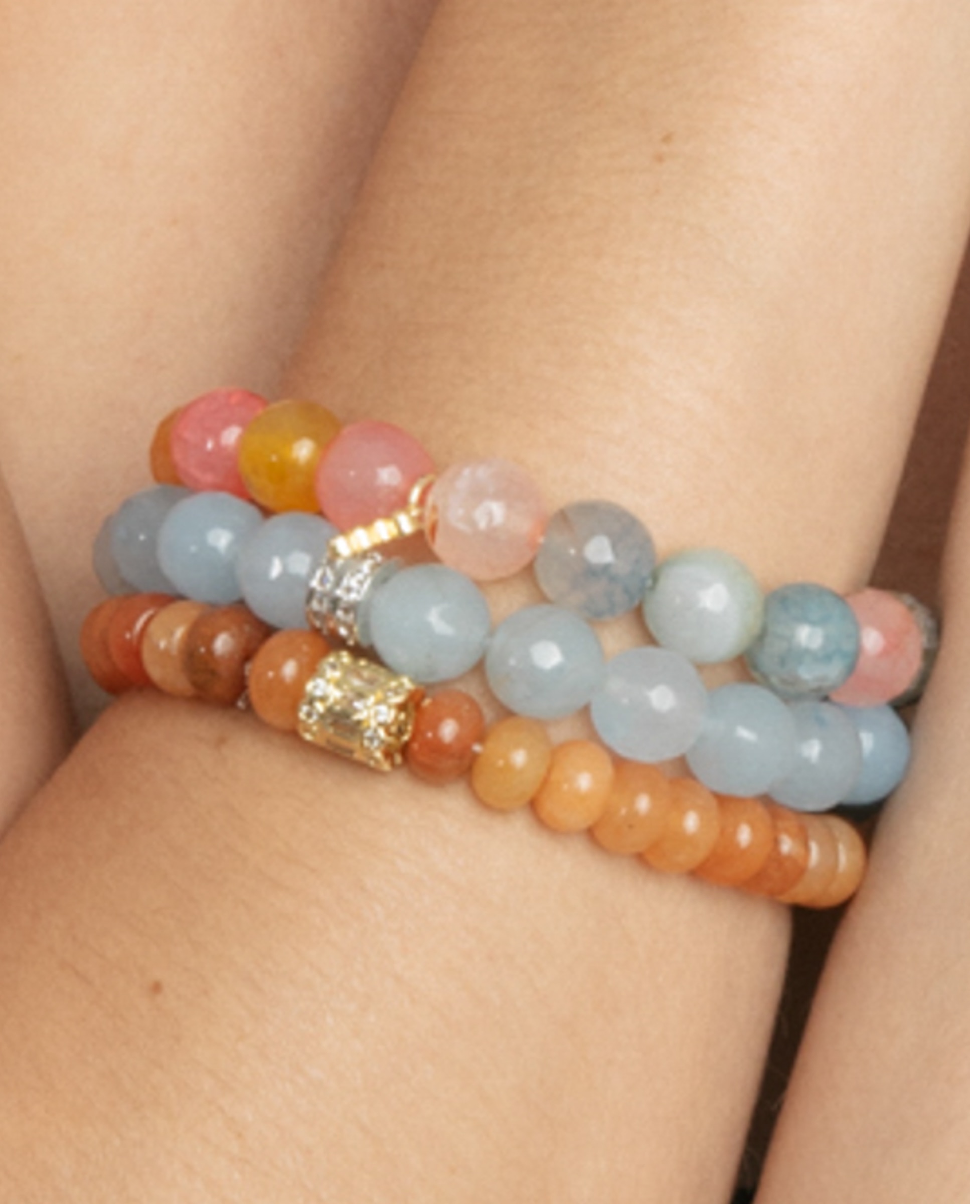 Pulseira de Corrente Trendy de Prata de Lei 925 Acabada em Ouro Amarelo de 18 Quilates com Aventurina Laranja Laranja-forte-4