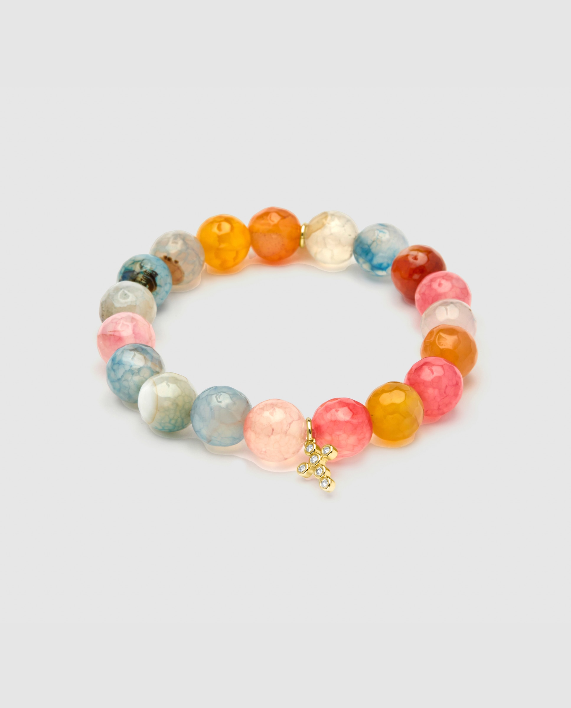 Pulseira de Corrente Trendy de Prata de Lei 925 Acabada em Ouro Amarelo de 18 Quilates com Ágata Multicolor Ouro-1