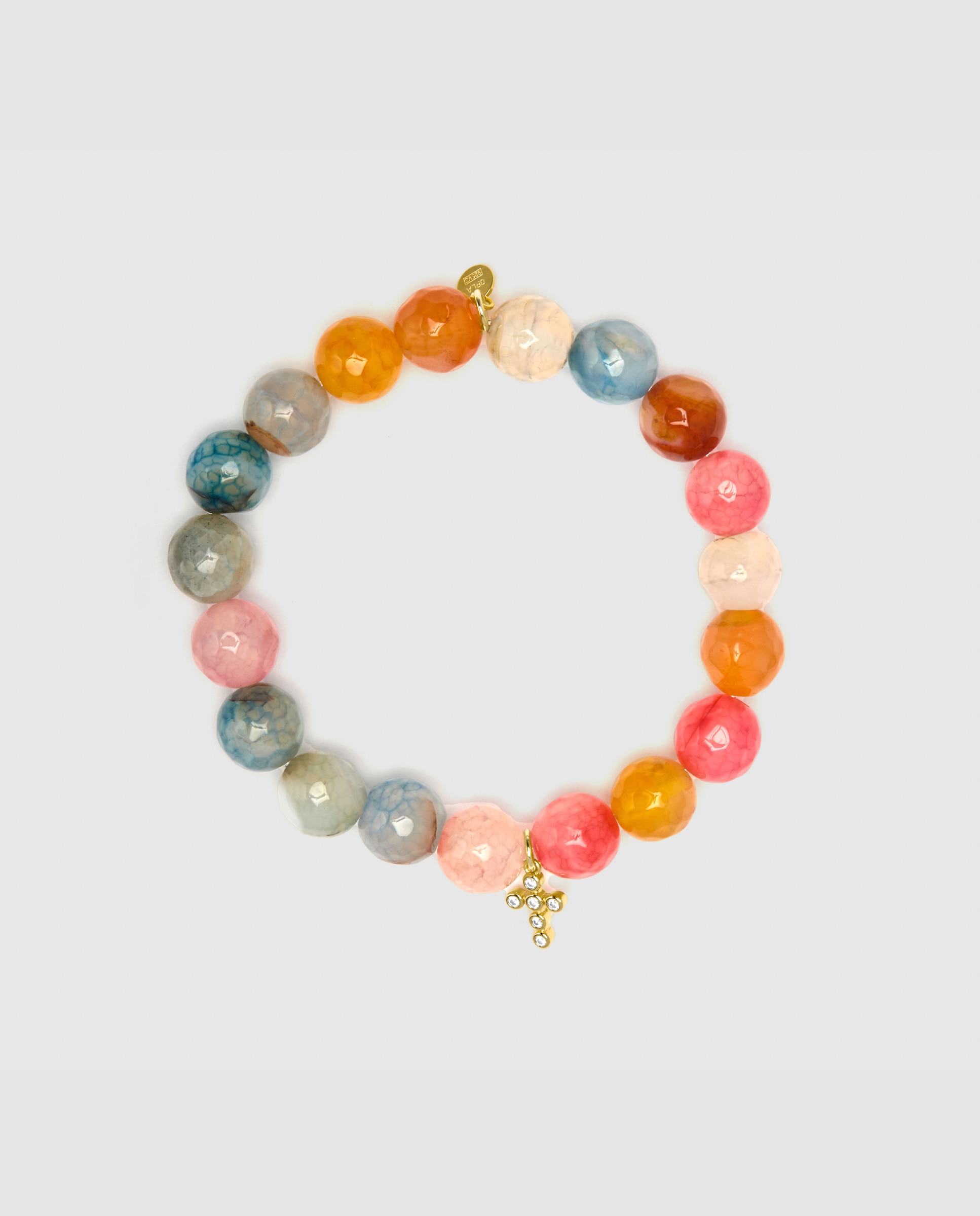 Pulseira de Corrente Trendy de Prata de Lei 925 Acabada em Ouro Amarelo de 18 Quilates com Ágata Multicolor Ouro-3