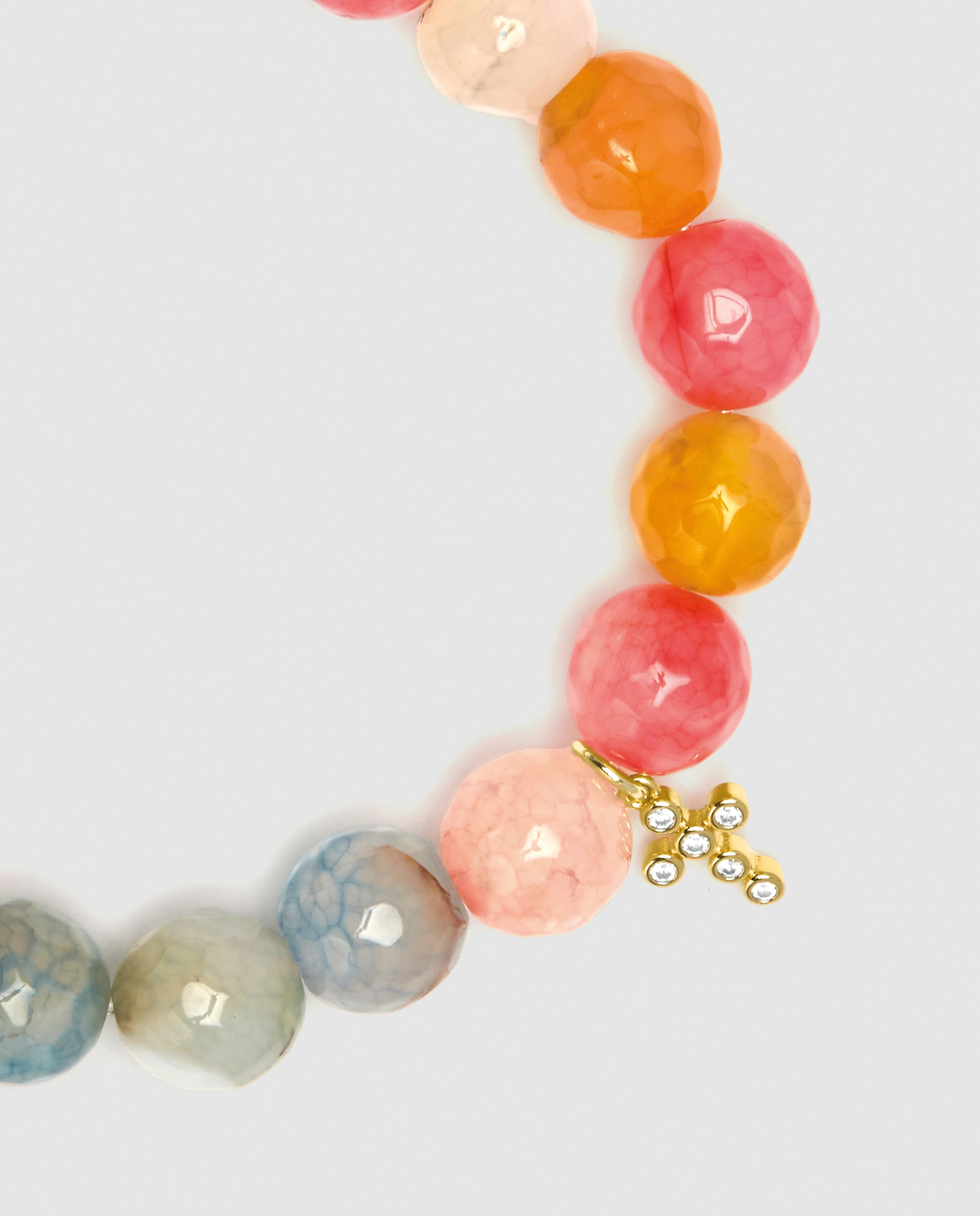 Pulseira de Corrente Trendy de Prata de Lei 925 Acabada em Ouro Amarelo de 18 Quilates com Ágata Multicolor Ouro-5