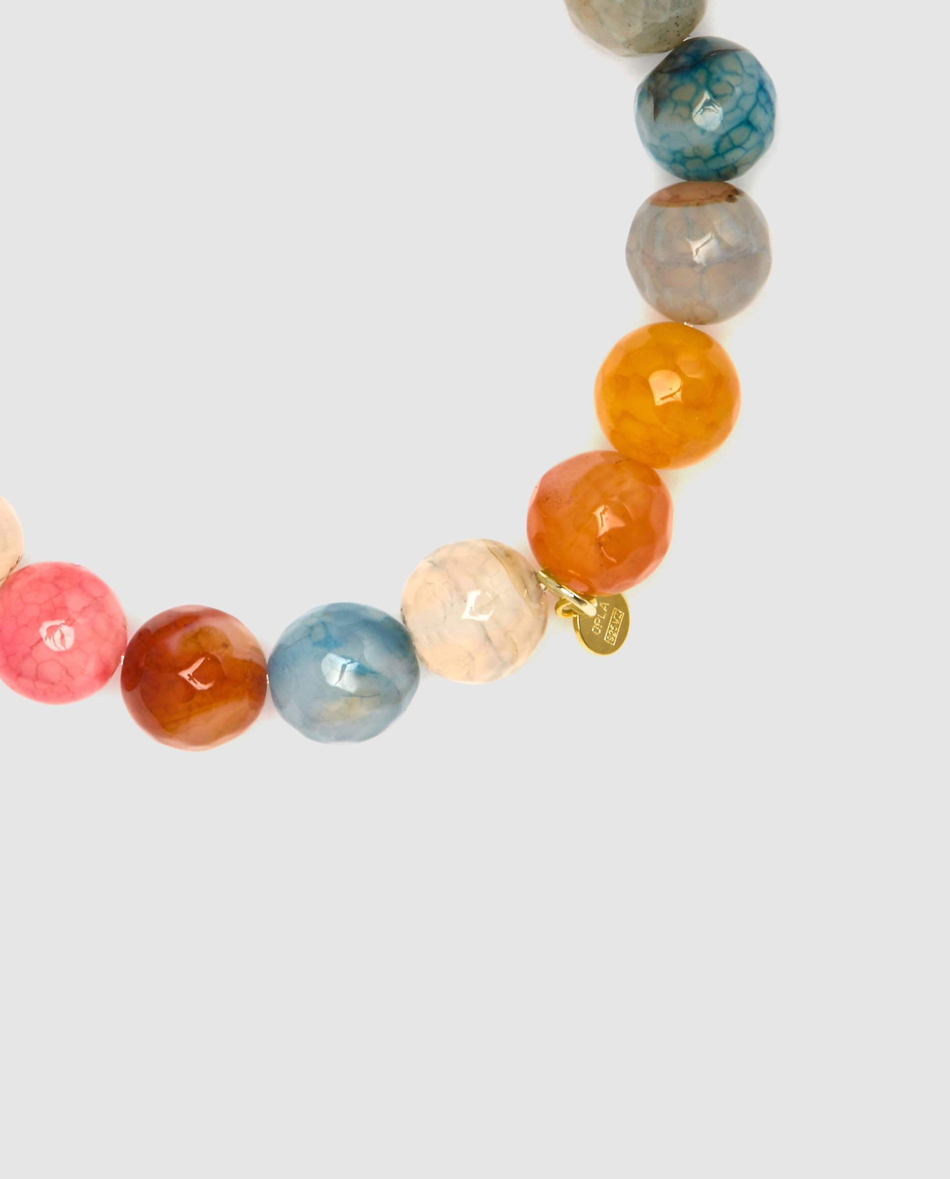 Pulseira de Corrente Trendy de Prata de Lei 925 Acabada em Ouro Amarelo de 18 Quilates com Ágata Multicolor Ouro-6