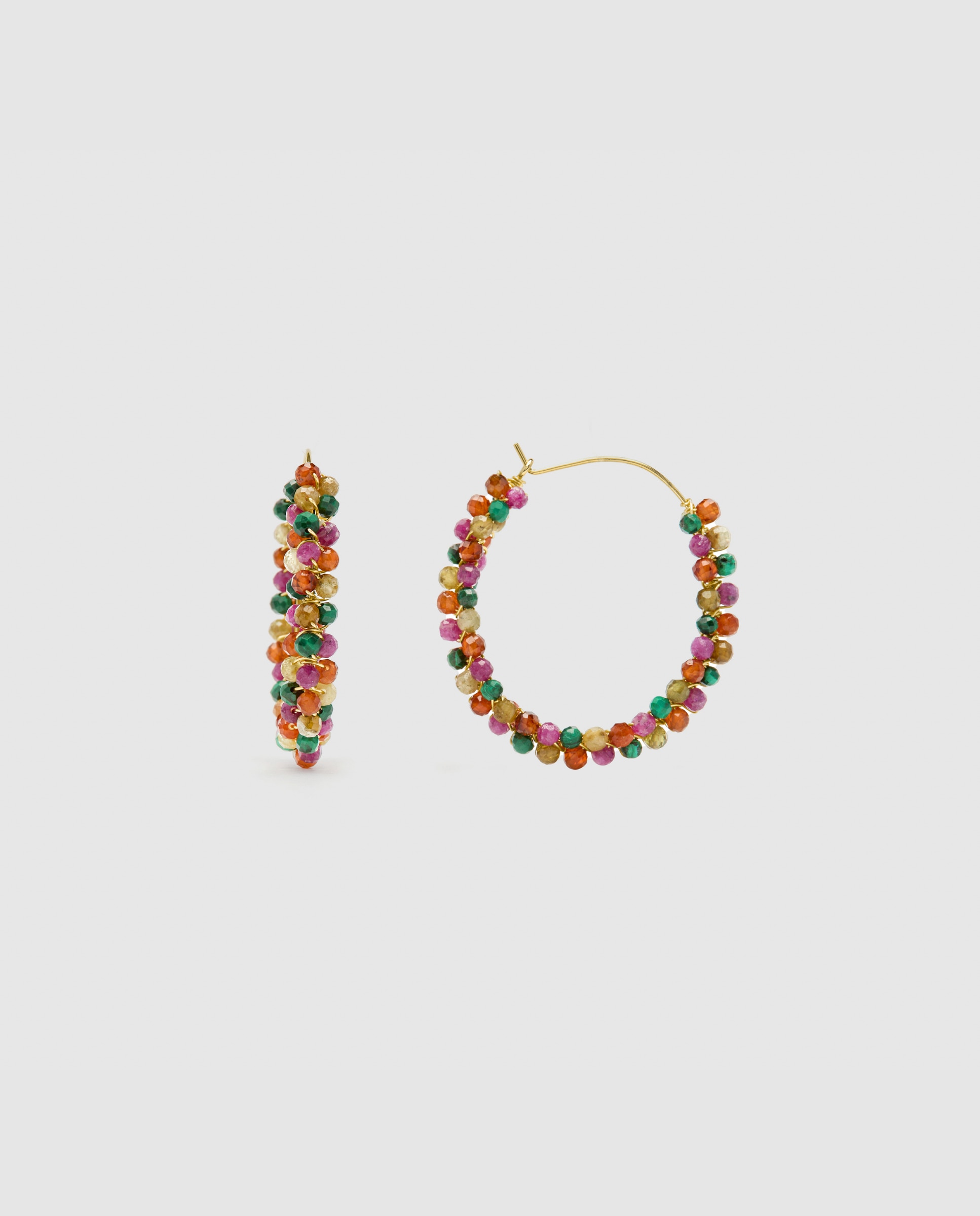 Brincos de Argola Trendy de Prata de Lei 925 Acabados em Ouro Amarelo de 18 Quilates com Turmalina Multicolor Ouro-1