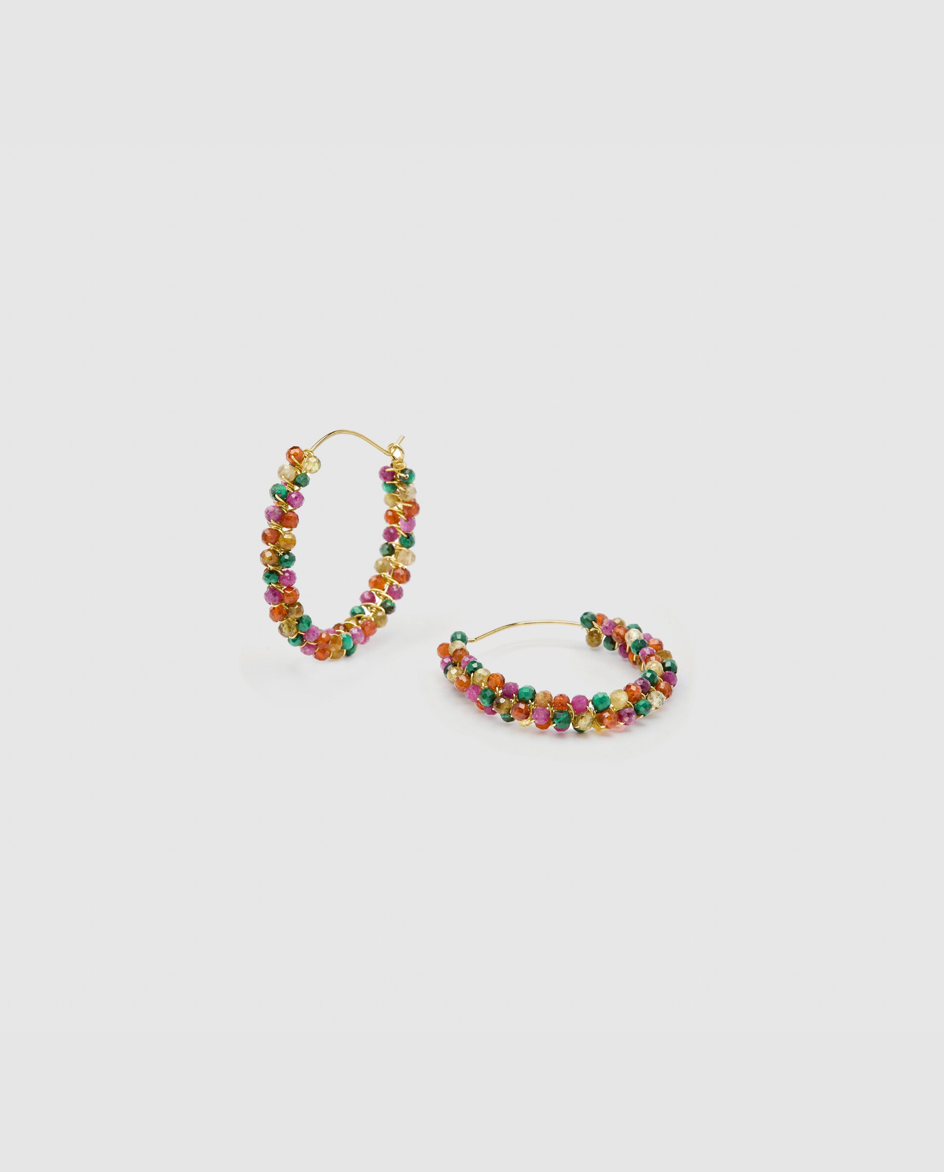 Brincos de Argola Trendy de Prata de Lei 925 Acabados em Ouro Amarelo de 18 Quilates com Turmalina Multicolor Ouro-6