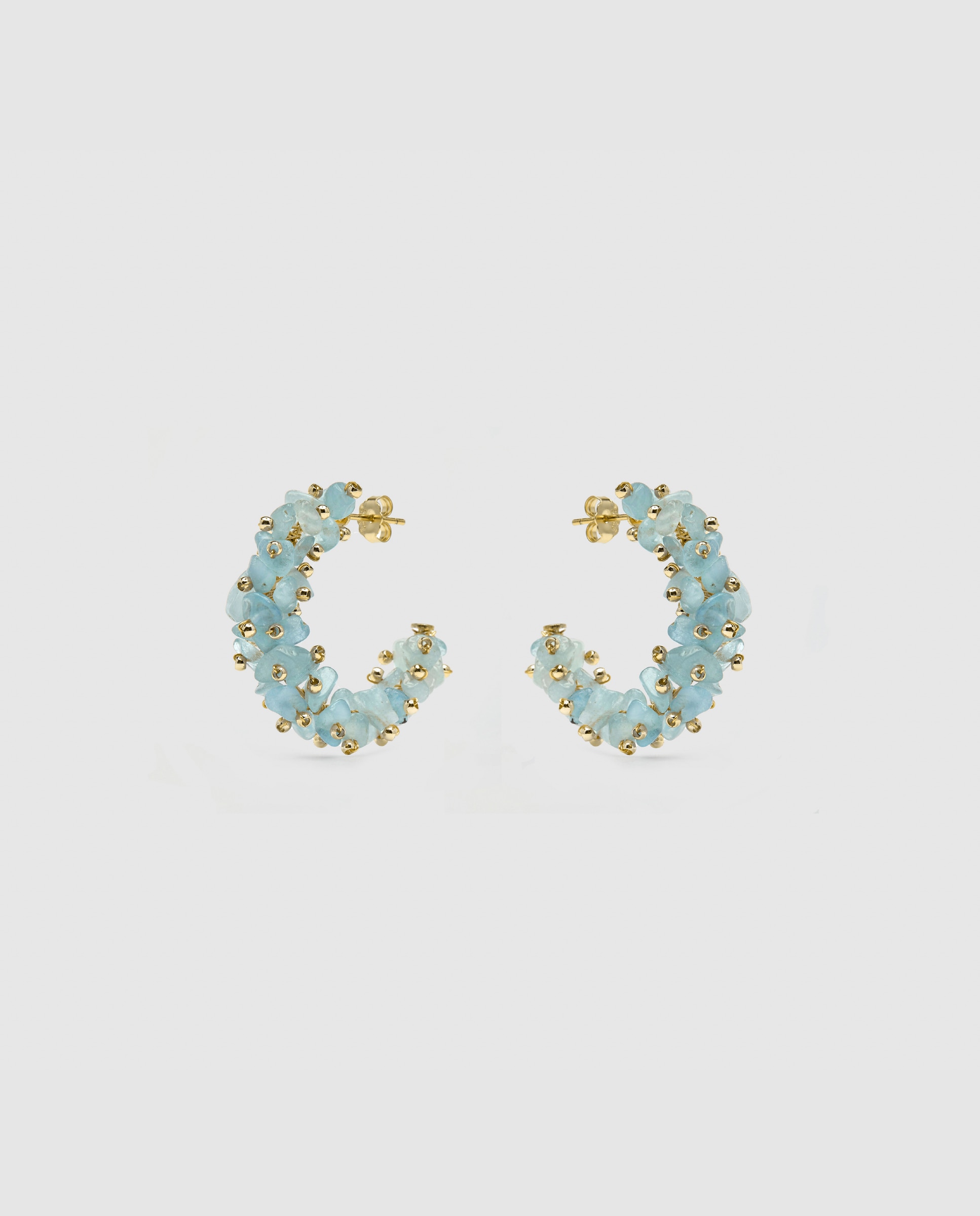 Brincos de Argola Trendy de Prata de Lei 925 com Acabamento em Ouro Amarelo de 18 Quilates e Jade Azul Azul-3