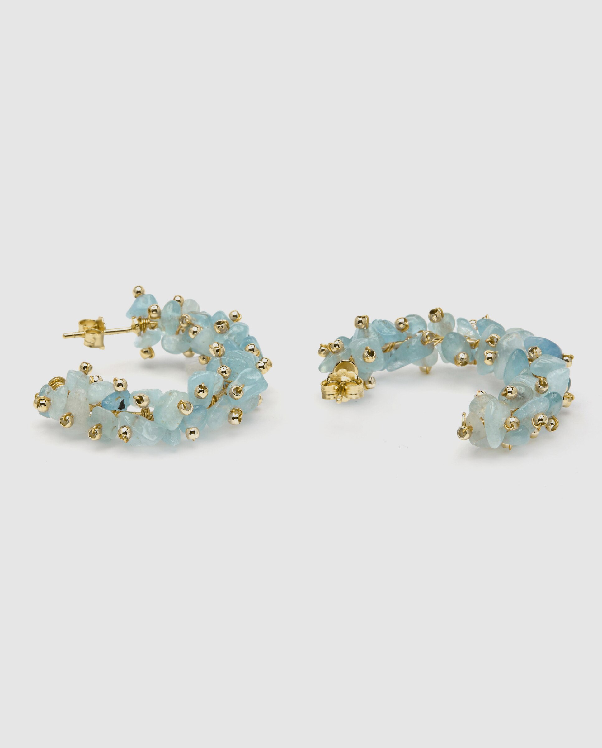 Brincos de Argola Trendy de Prata de Lei 925 com Acabamento em Ouro Amarelo de 18 Quilates e Jade Azul Azul-6
