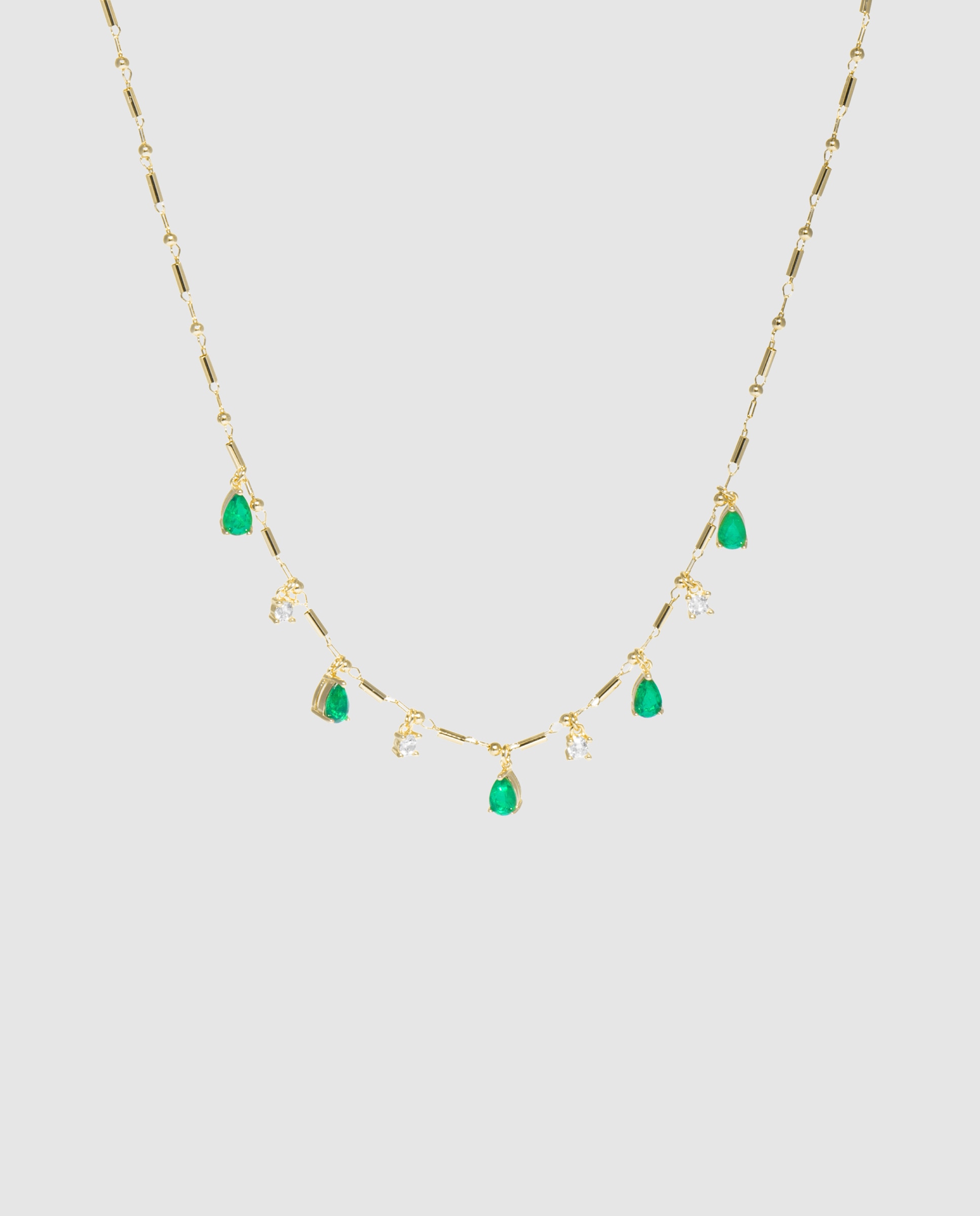 Corrente com Pendentes Atelier de Prata de Lei 925 com Acabamento em Ouro Amarelo de 18 Quilates com Quartzo Hidrotermal Verde Paraíba Verde-1