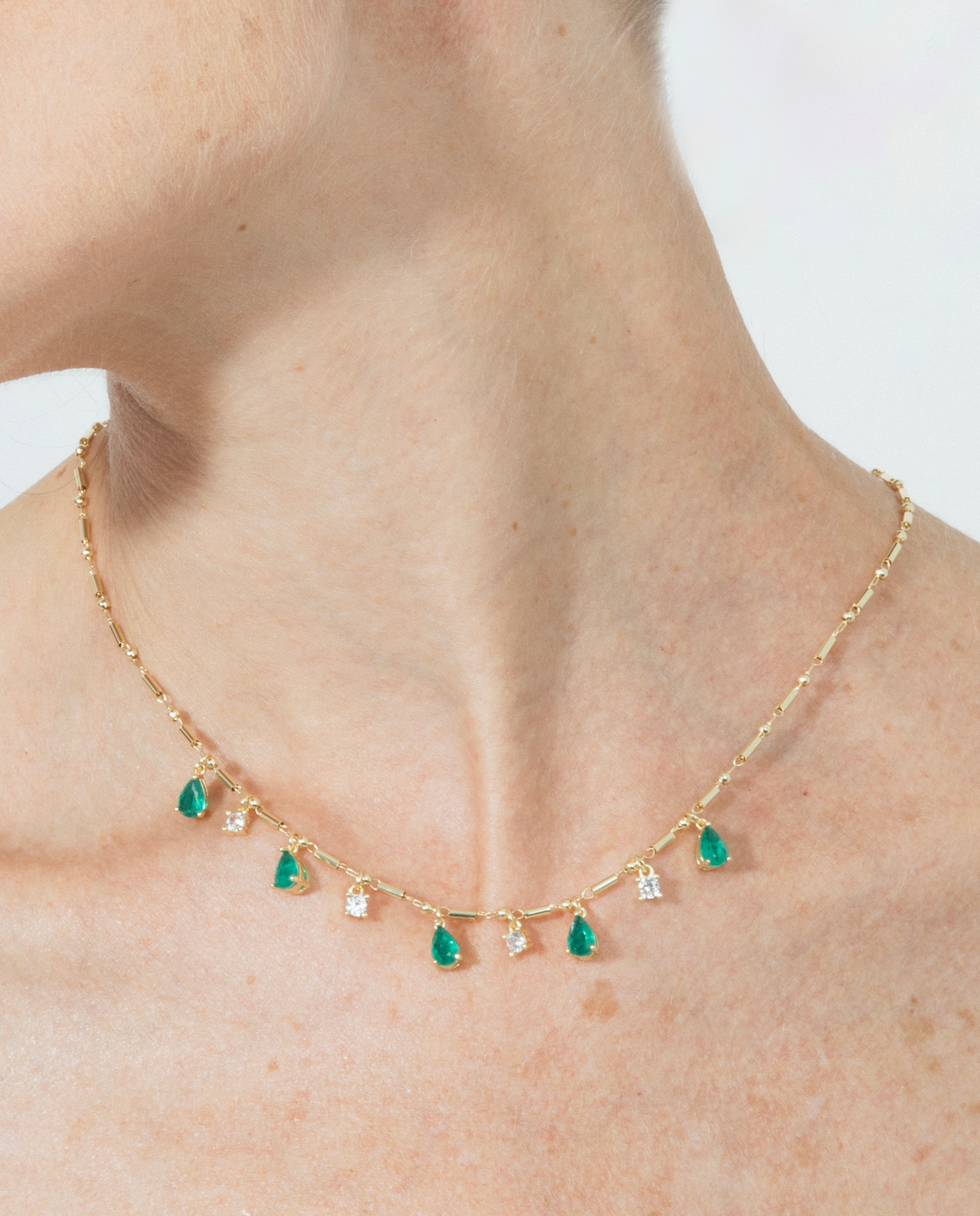 Corrente com Pendentes Atelier de Prata de Lei 925 com Acabamento em Ouro Amarelo de 18 Quilates com Quartzo Hidrotermal Verde Paraíba Verde-4