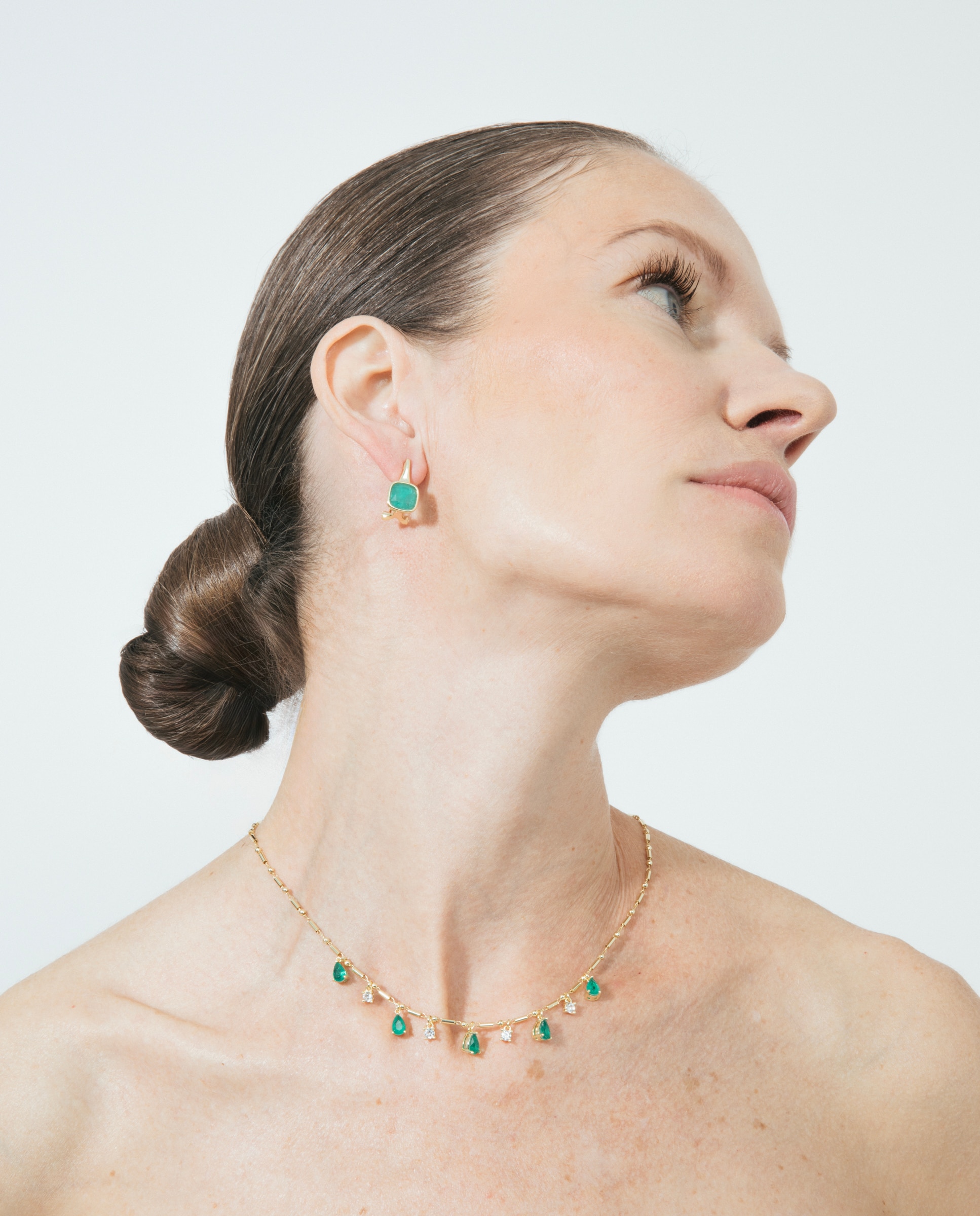 Corrente com Pendentes Atelier de Prata de Lei 925 com Acabamento em Ouro Amarelo de 18 Quilates com Quartzo Hidrotermal Verde Paraíba Verde-5