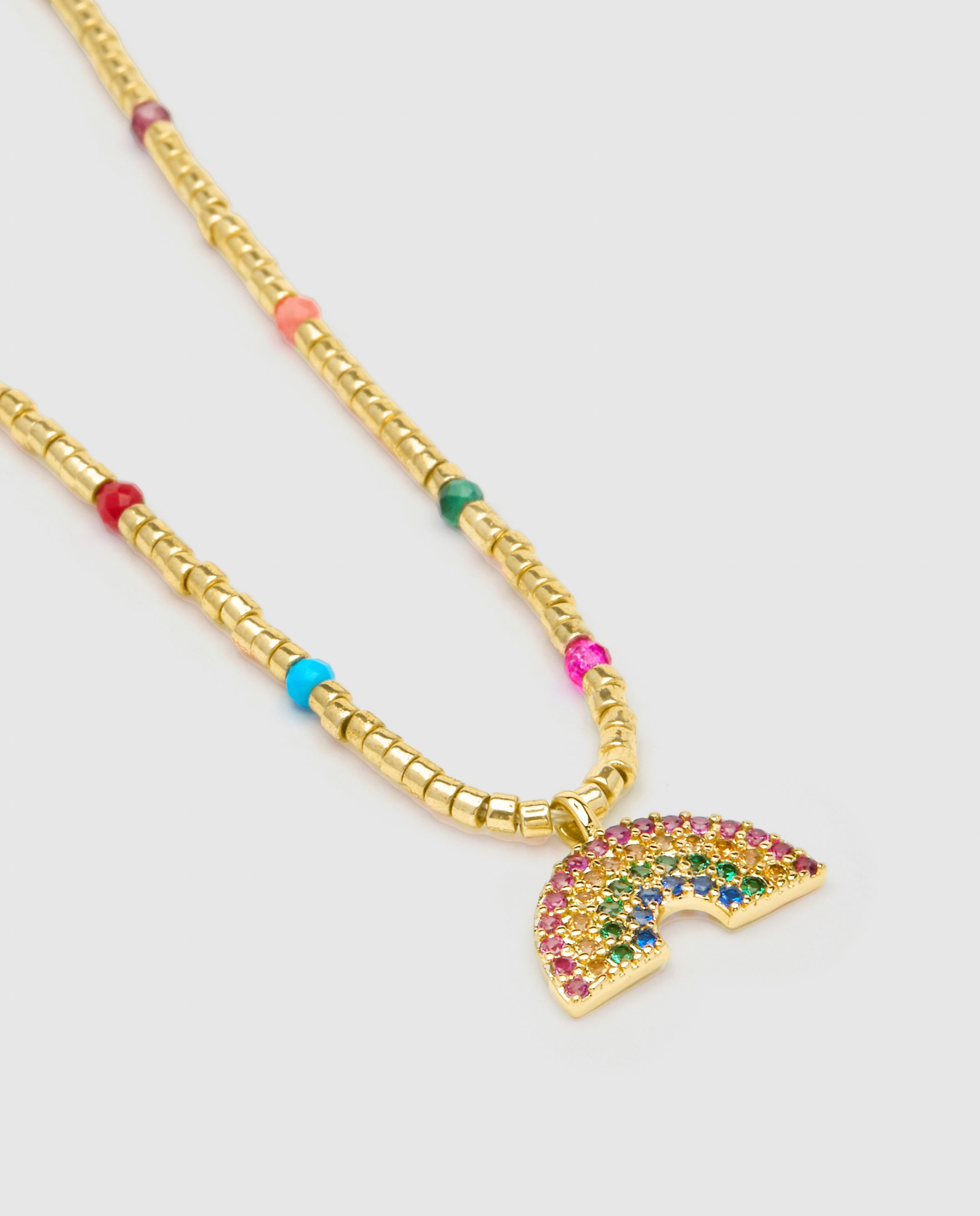 Corrente com Pendentes Pide Un Deseo de Prata de Lei 925 com Acabamento em Ouro Amarelo de 18 Quilates e Zircónios Multicolor Ouro-6