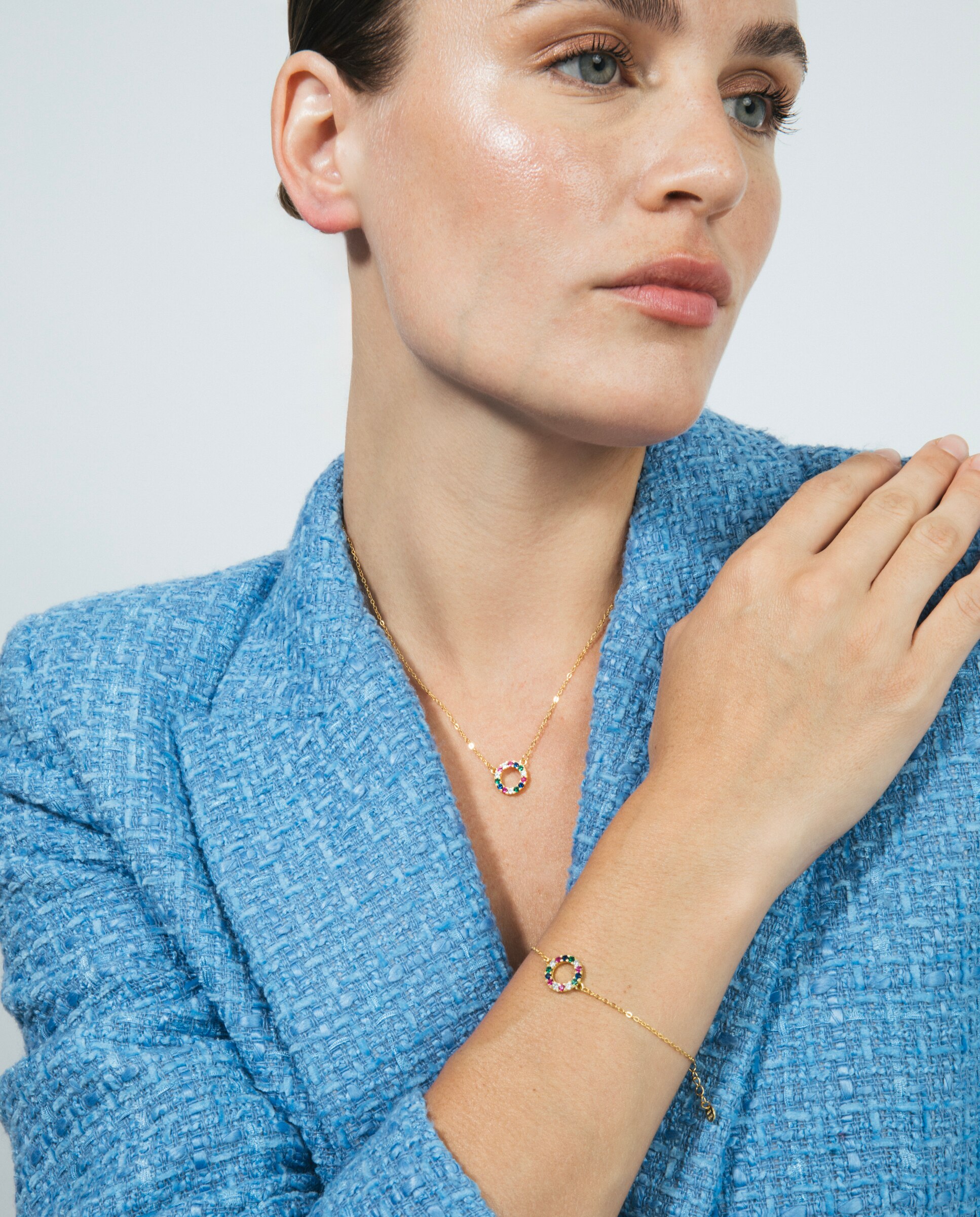 Corrente com Pendentes Pide Un Deseo de Prata de Lei 925 com Acabamento em Ouro Amarelo de 18 Quilates e Zircónios Multicolor Ouro-2