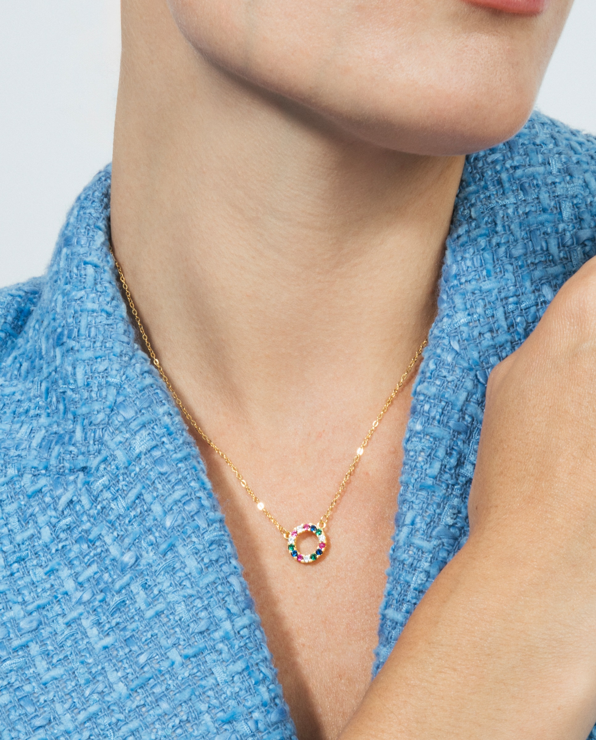 Corrente com Pendentes Pide Un Deseo de Prata de Lei 925 com Acabamento em Ouro Amarelo de 18 Quilates e Zircónios Multicolor Ouro-4