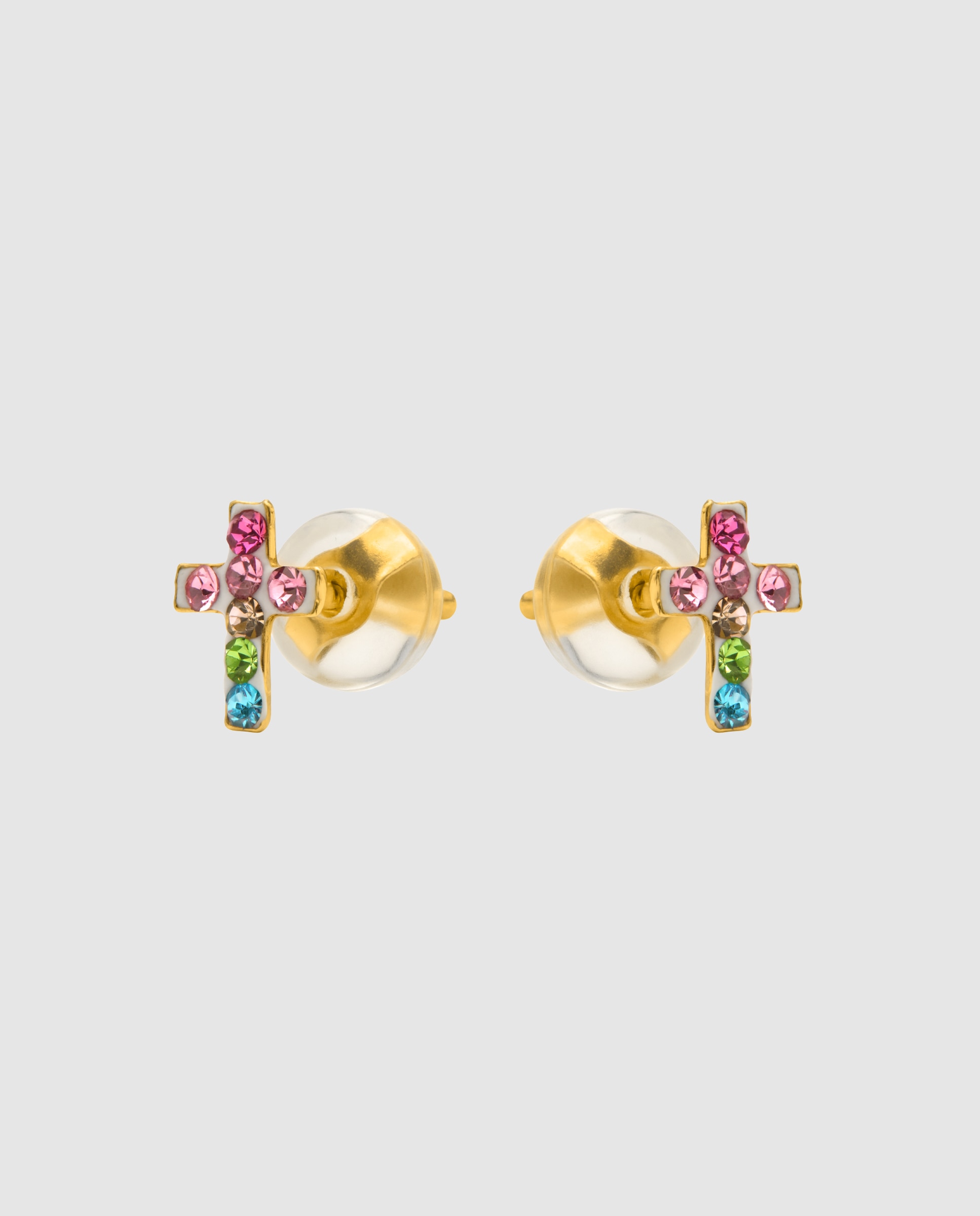 Brincos Kids And Baby de Prata de Lei 925 com Acabamento em Ouro Amarelo de 18 Quilates e Zirconita Multicolor Ouro-2