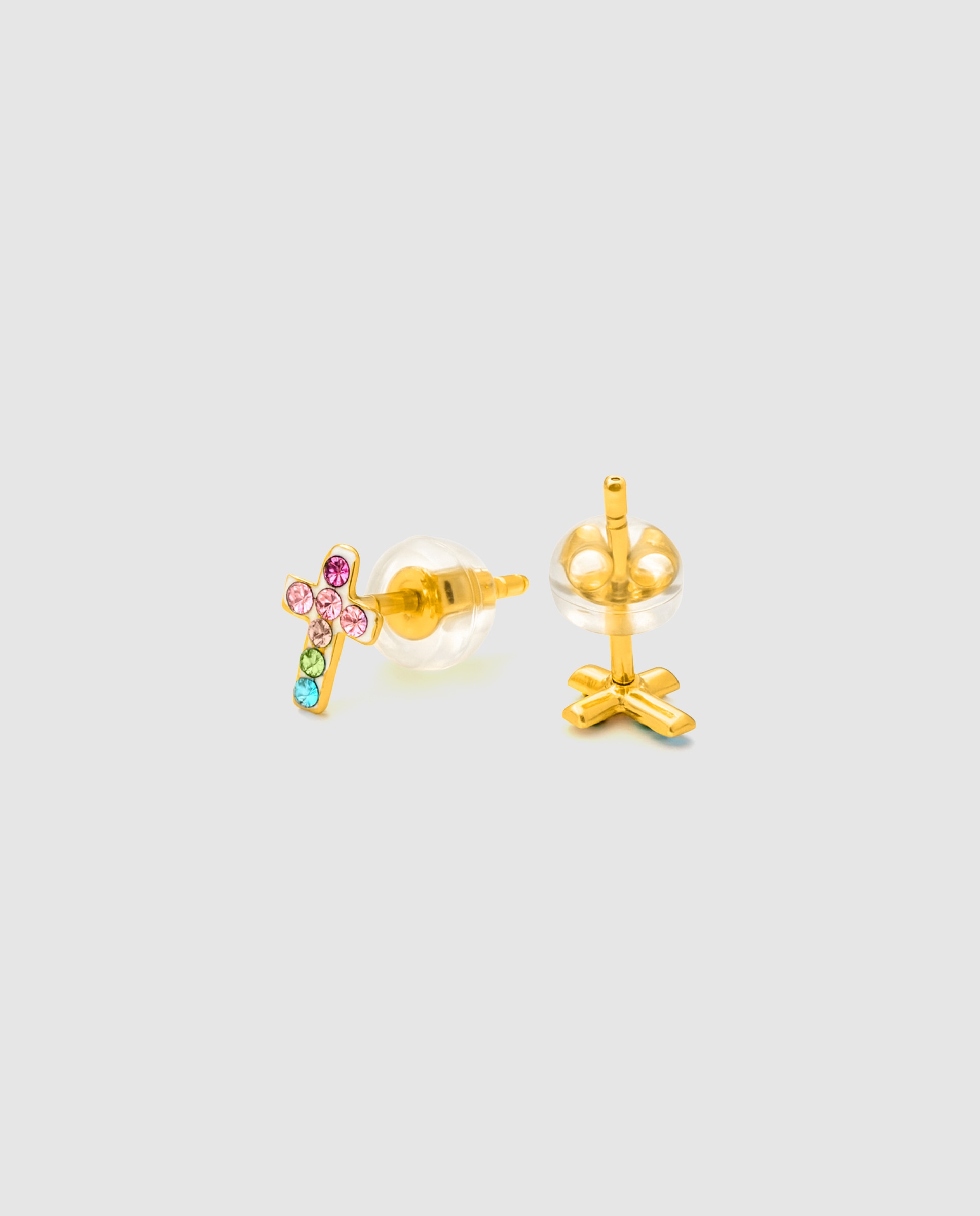 Brincos Kids And Baby de Prata de Lei 925 com Acabamento em Ouro Amarelo de 18 Quilates e Zirconita Multicolor Ouro-3