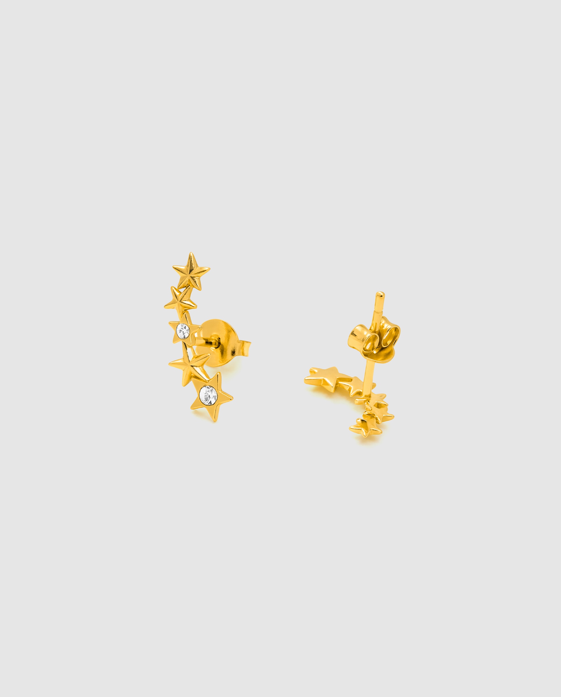 Brincos Trepadores Essential de Prata de Lei 925 Acabados em Ouro Amarelo de 18 Quilates com Zirconita Brilhante Amarelo-3