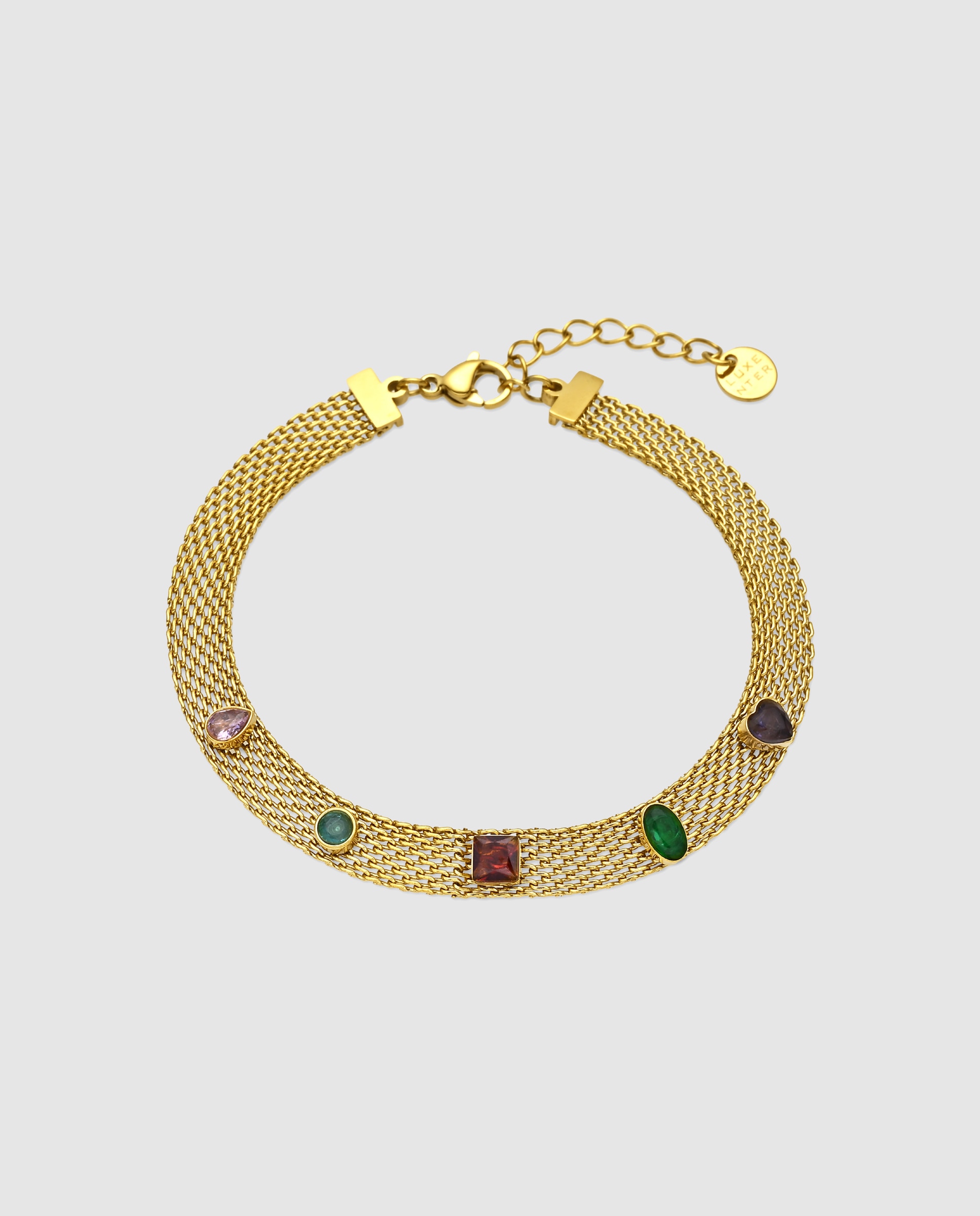 Imagem 0 de Pulseira de Corrente Boho de Aço Acabada em Ouro Amarelo de 18 Quilates com Zirconita Multicolor