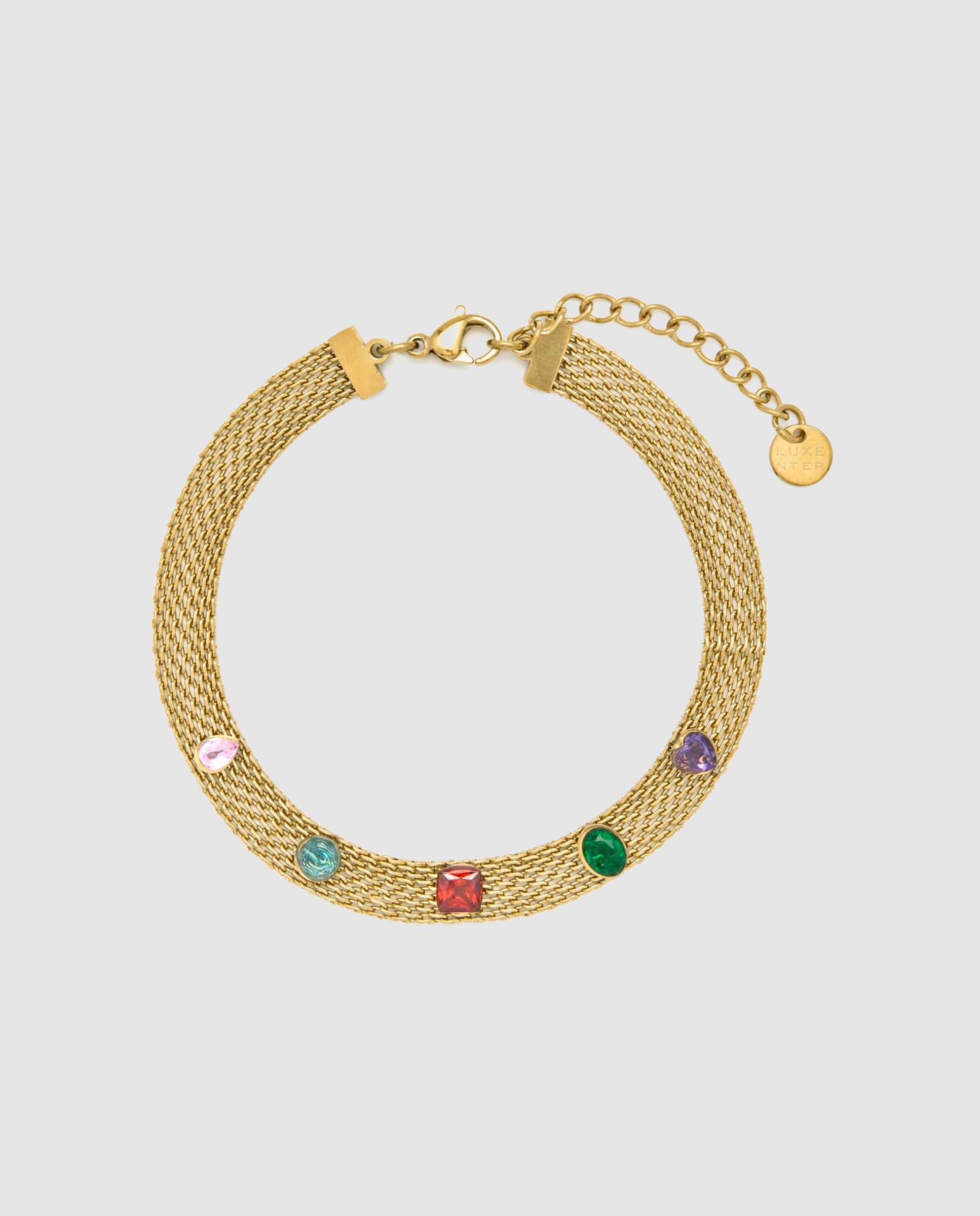Pulseira de Corrente Boho de Aço Acabada em Ouro Amarelo de 18 Quilates com Zirconita Multicolor Ouro-3