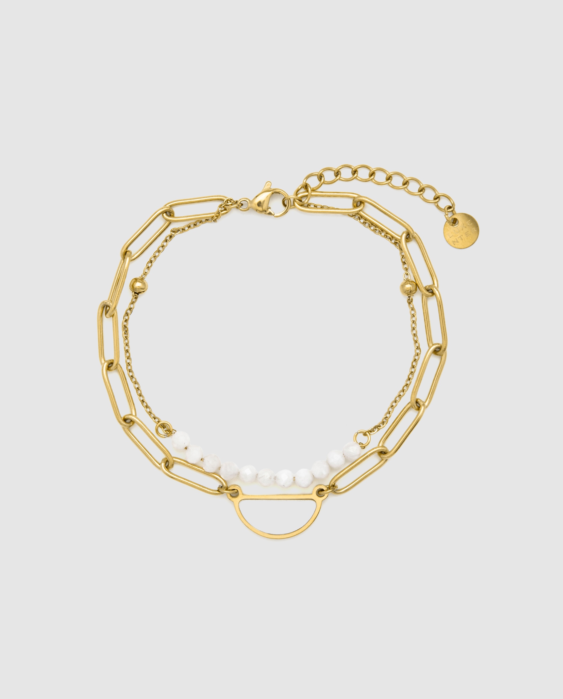 Pulseira de Corrente Boho de Aço Acabada em Ouro Amarelo de 18 Quilates com Pérola Branca Ouro-3