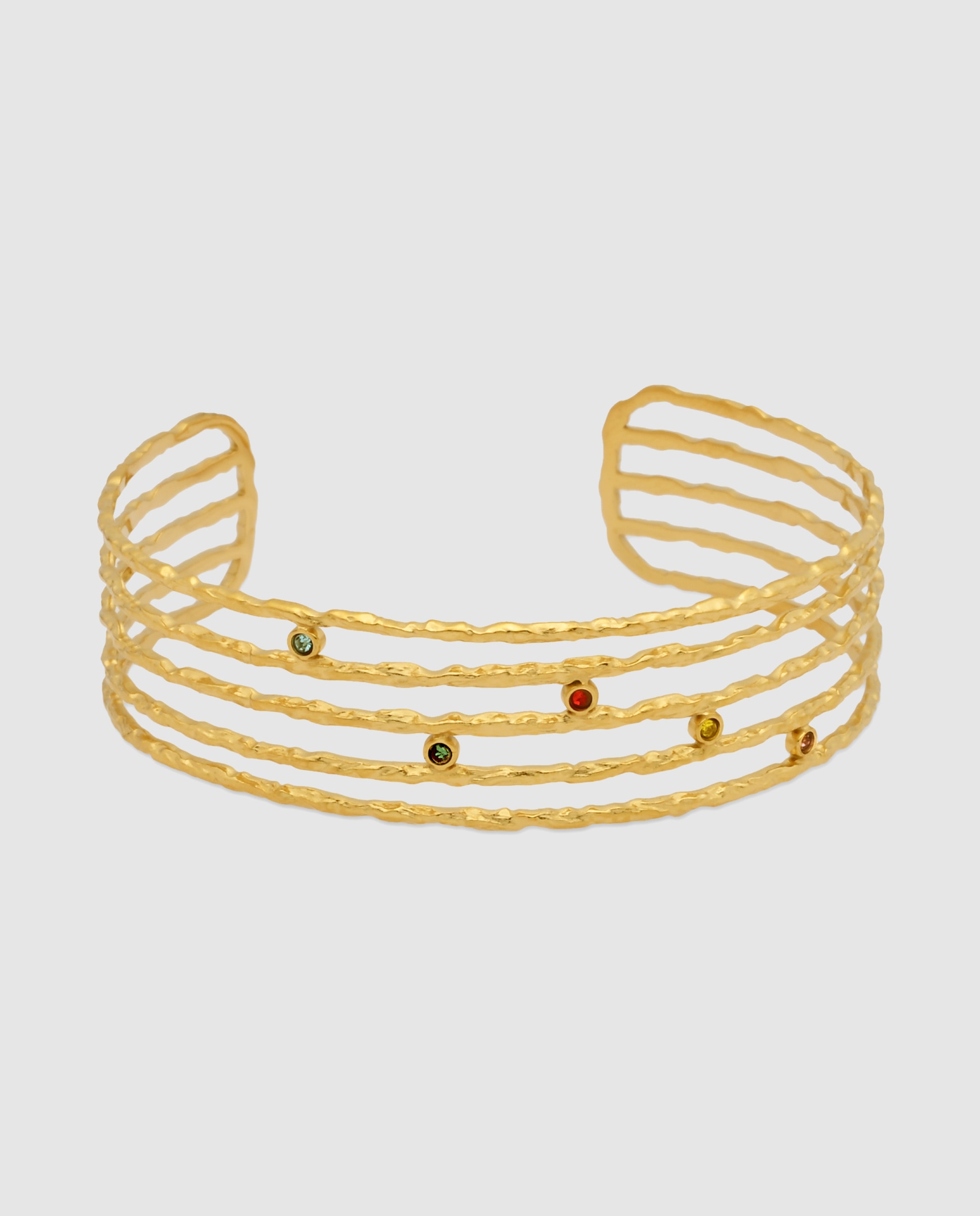 Bracelete Boho de Aço Acabada em Ouro Amarelo de 18 Quilates com Zirconita Multicolor Amarelo-1
