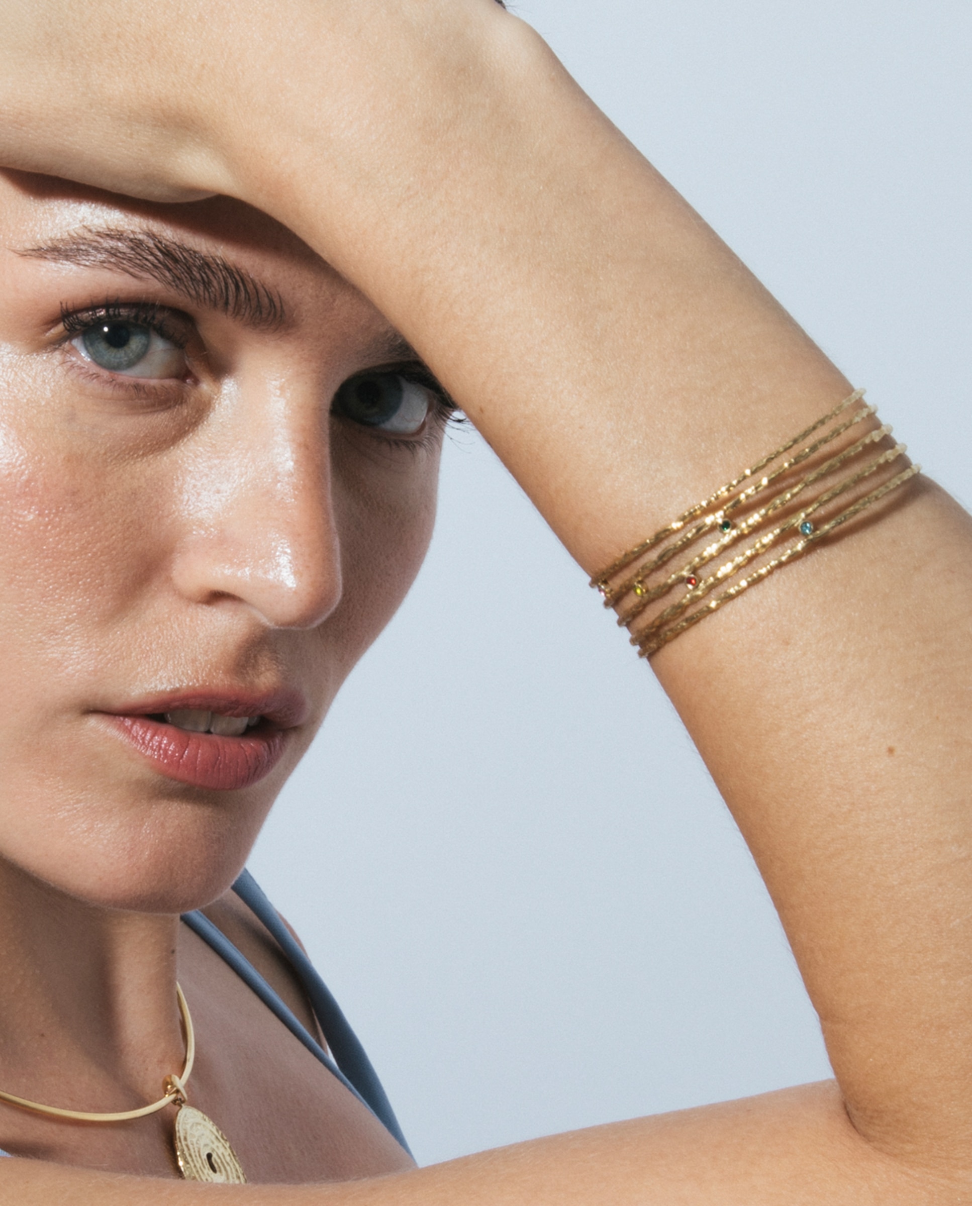 Bracelete Boho de Aço Acabada em Ouro Amarelo de 18 Quilates com Zirconita Multicolor Amarelo-4