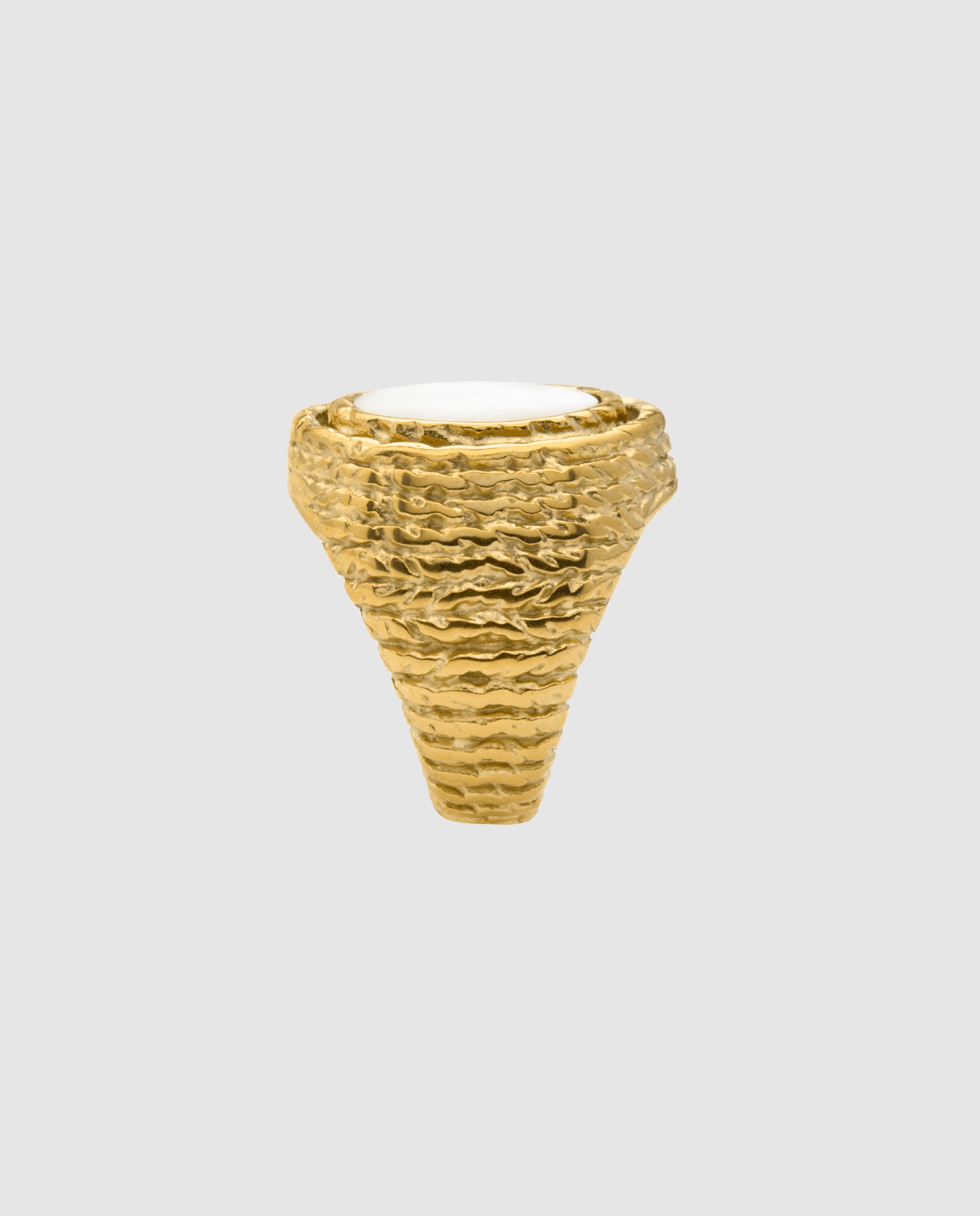 Anel de Aço Ajustável Boho de Aço com Acabamento em Ouro Amarelo de 18 Quilates com Madrepérola Branca Ouro-3