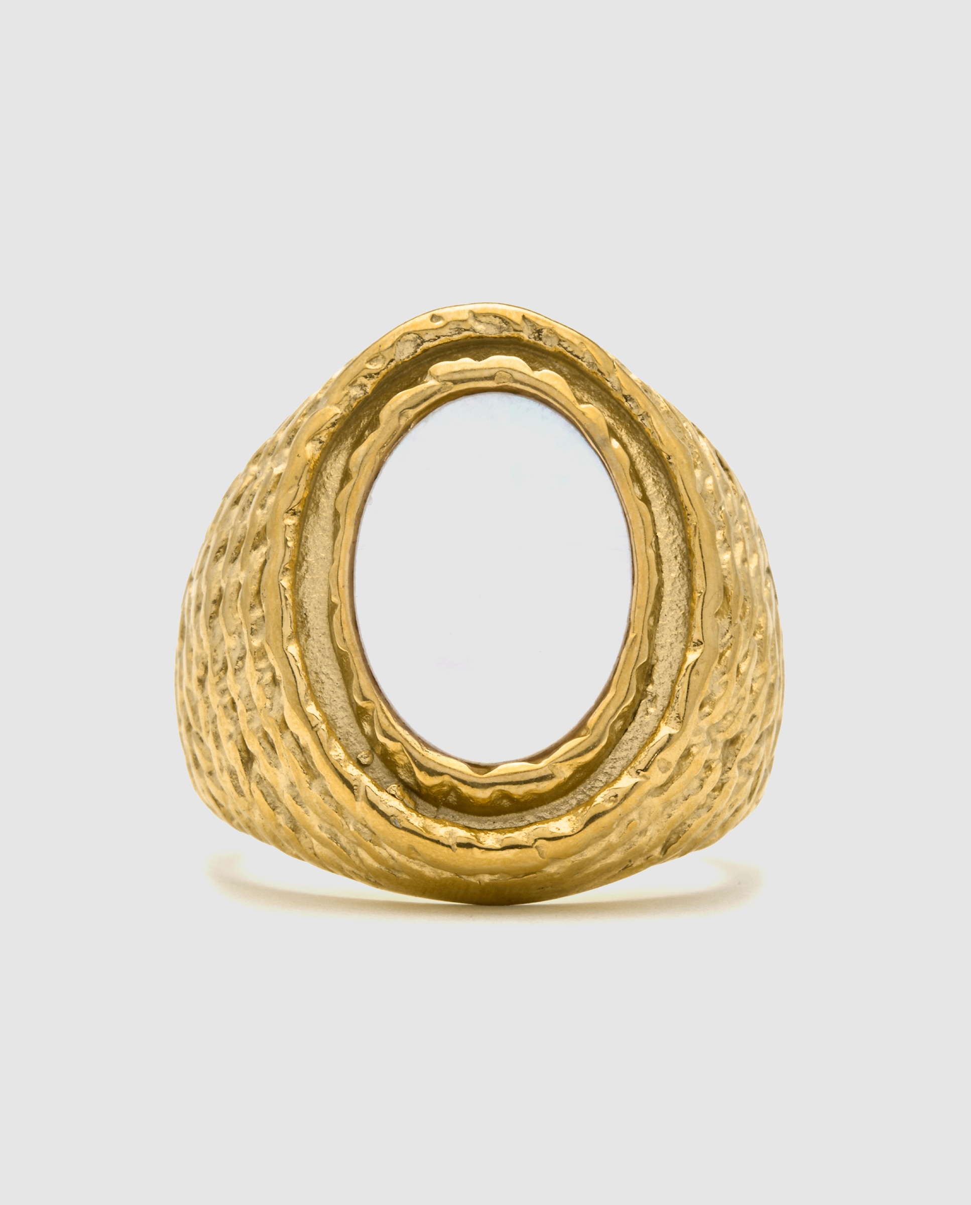 Anel de Aço Ajustável Boho de Aço com Acabamento em Ouro Amarelo de 18 Quilates com Madrepérola Branca Ouro-6