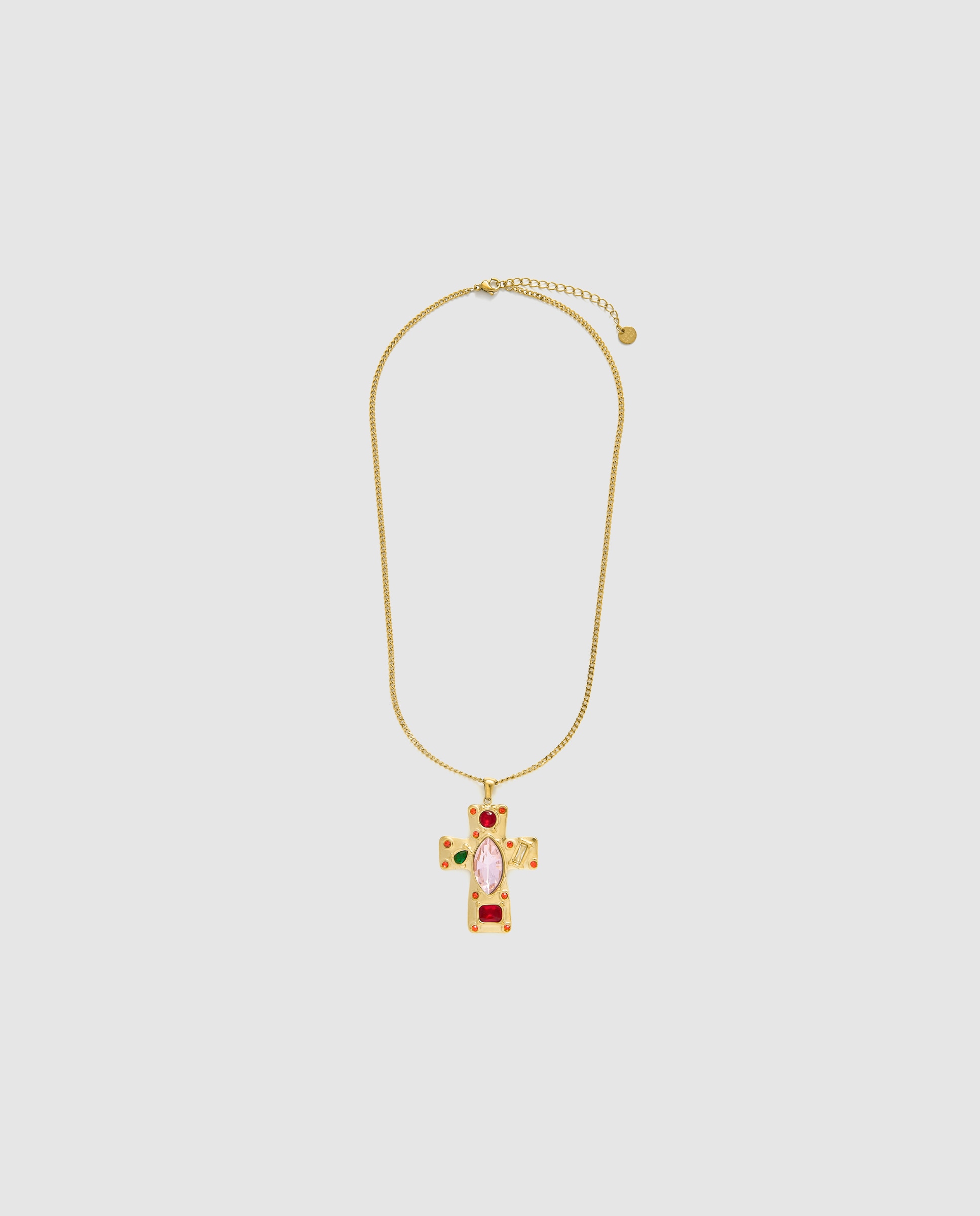 Corrente com Pingente Boho de Aço com Acabamento em Ouro Amarelo de 18 Quilates com Zirconita Multicolor Ouro-3