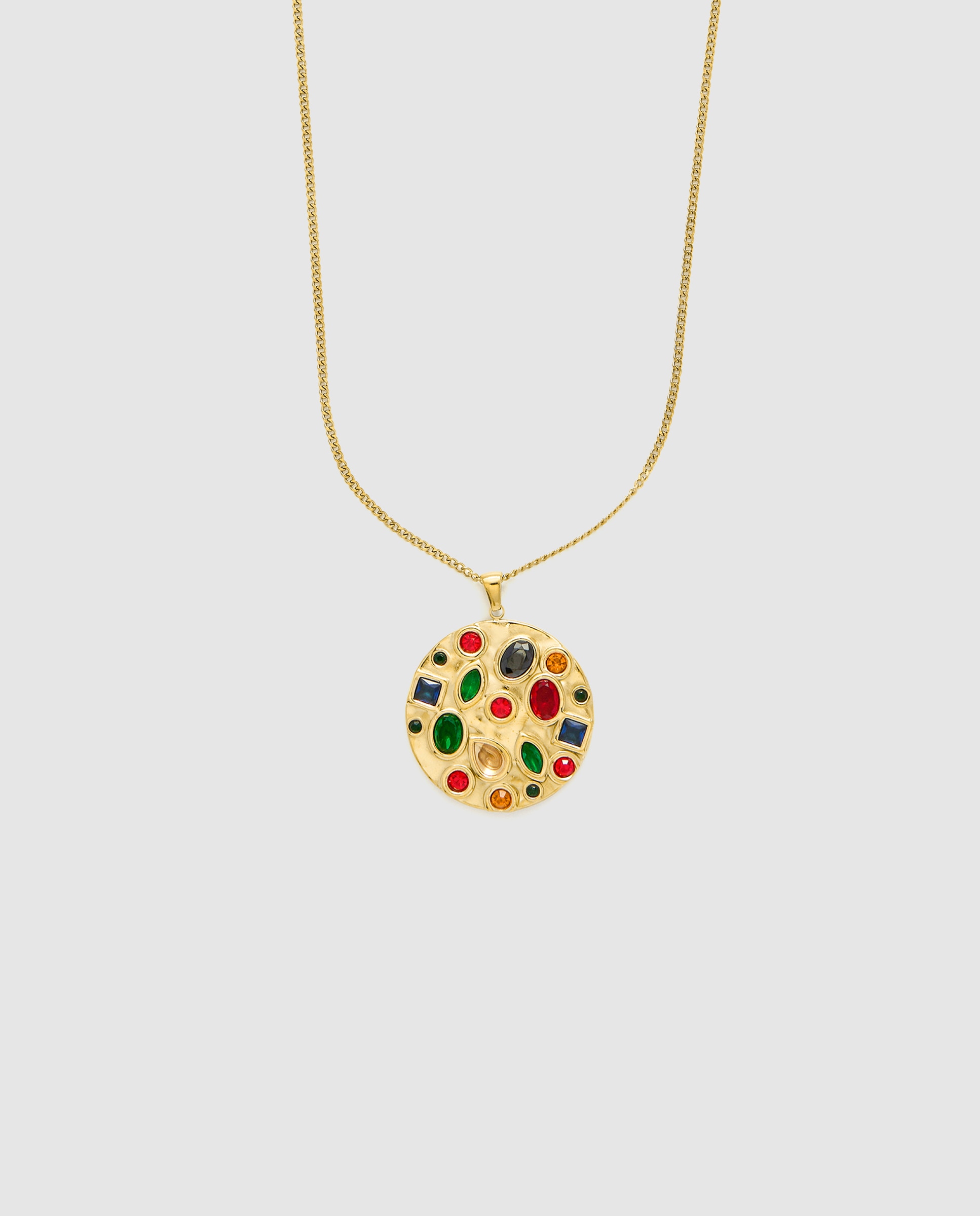 Corrente com Pingente Boho de Aço com Acabamento em Ouro Amarelo de 18 Quilates com Quartzo Hidrotermal Multicolor Ouro-1