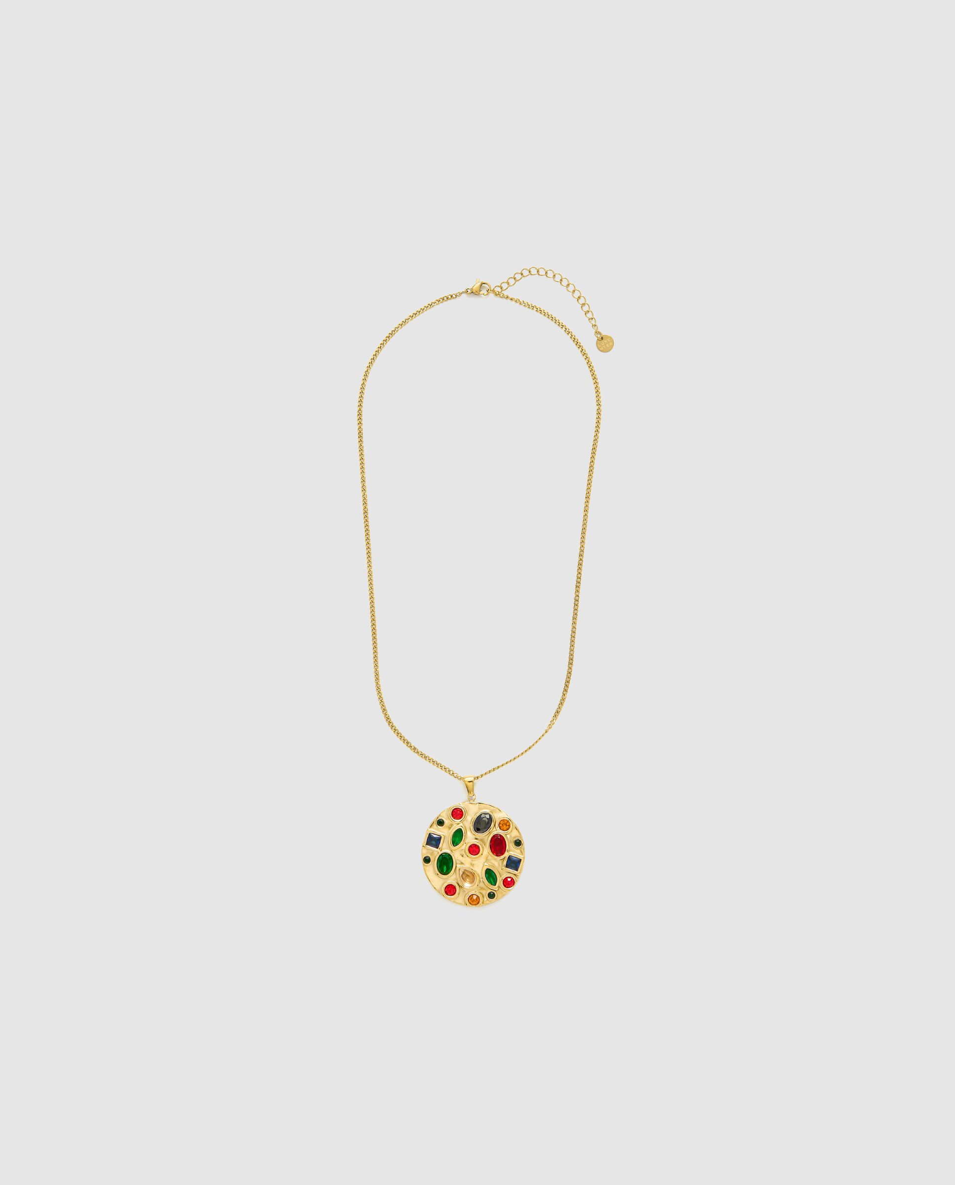 Corrente com Pingente Boho de Aço com Acabamento em Ouro Amarelo de 18 Quilates com Quartzo Hidrotermal Multicolor Ouro-3