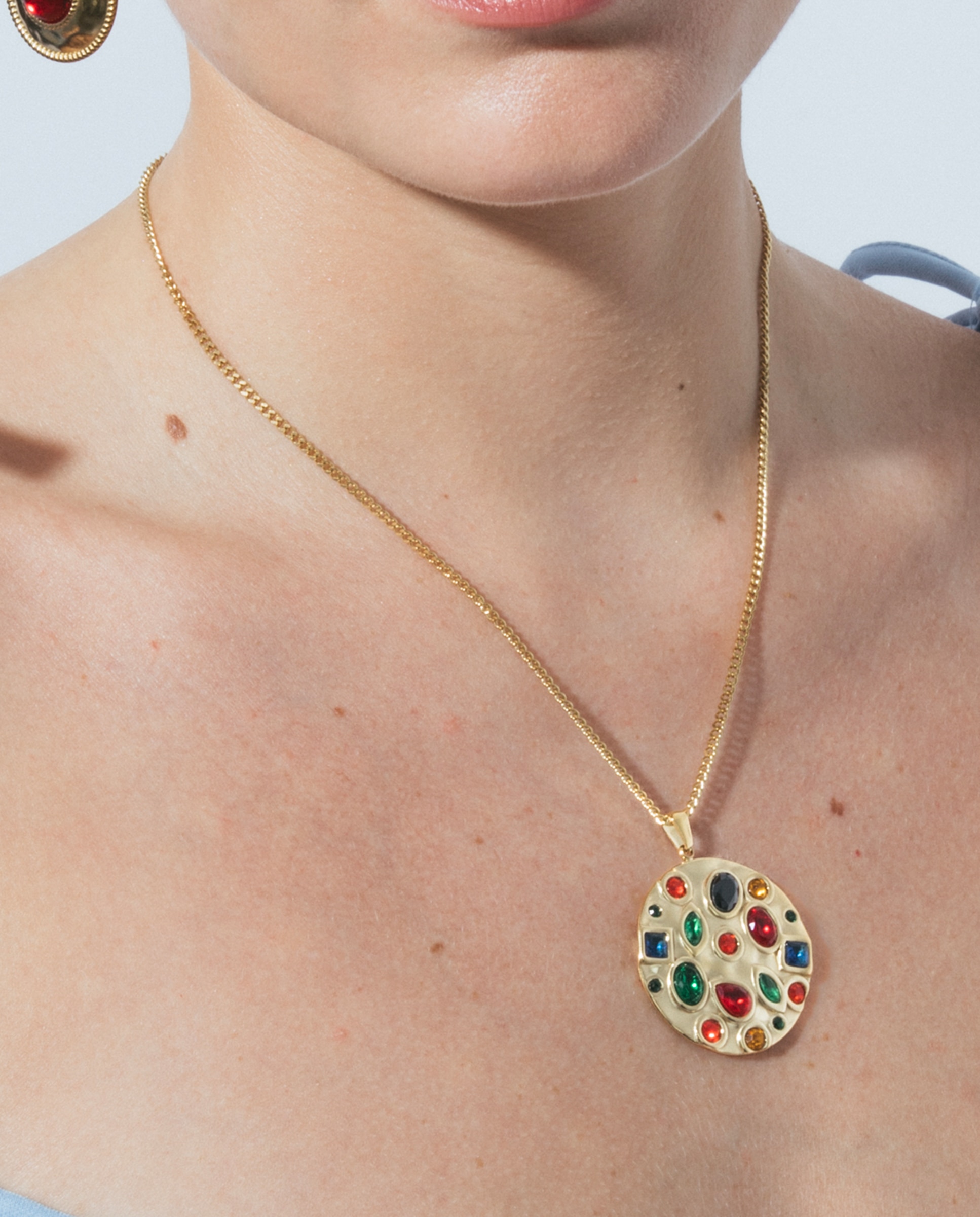 Corrente com Pingente Boho de Aço com Acabamento em Ouro Amarelo de 18 Quilates com Quartzo Hidrotermal Multicolor Ouro-4