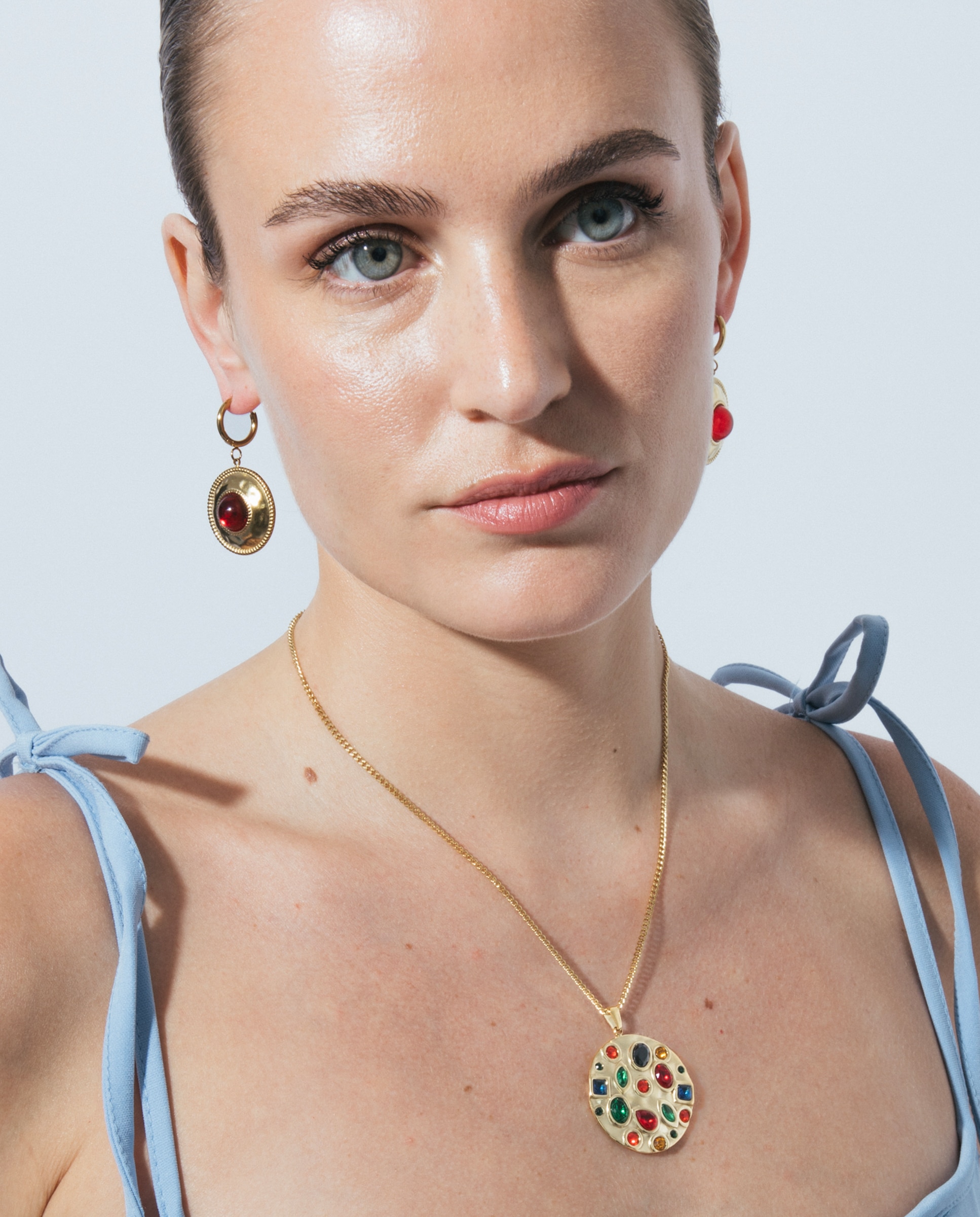 Corrente com Pingente Boho de Aço com Acabamento em Ouro Amarelo de 18 Quilates com Quartzo Hidrotermal Multicolor Ouro-5