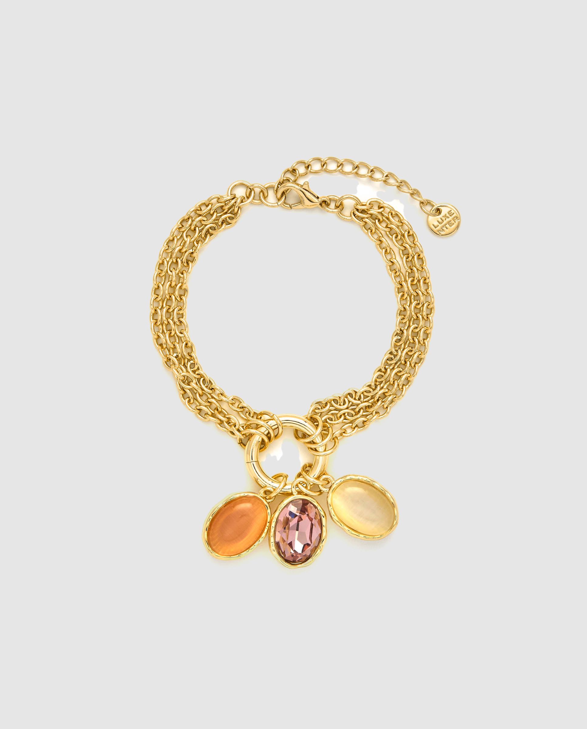 Pulseira África Acabada em Ouro Amarelo de 18 Quilates com Olho de Gato Multicolor com Charms Ouro-3