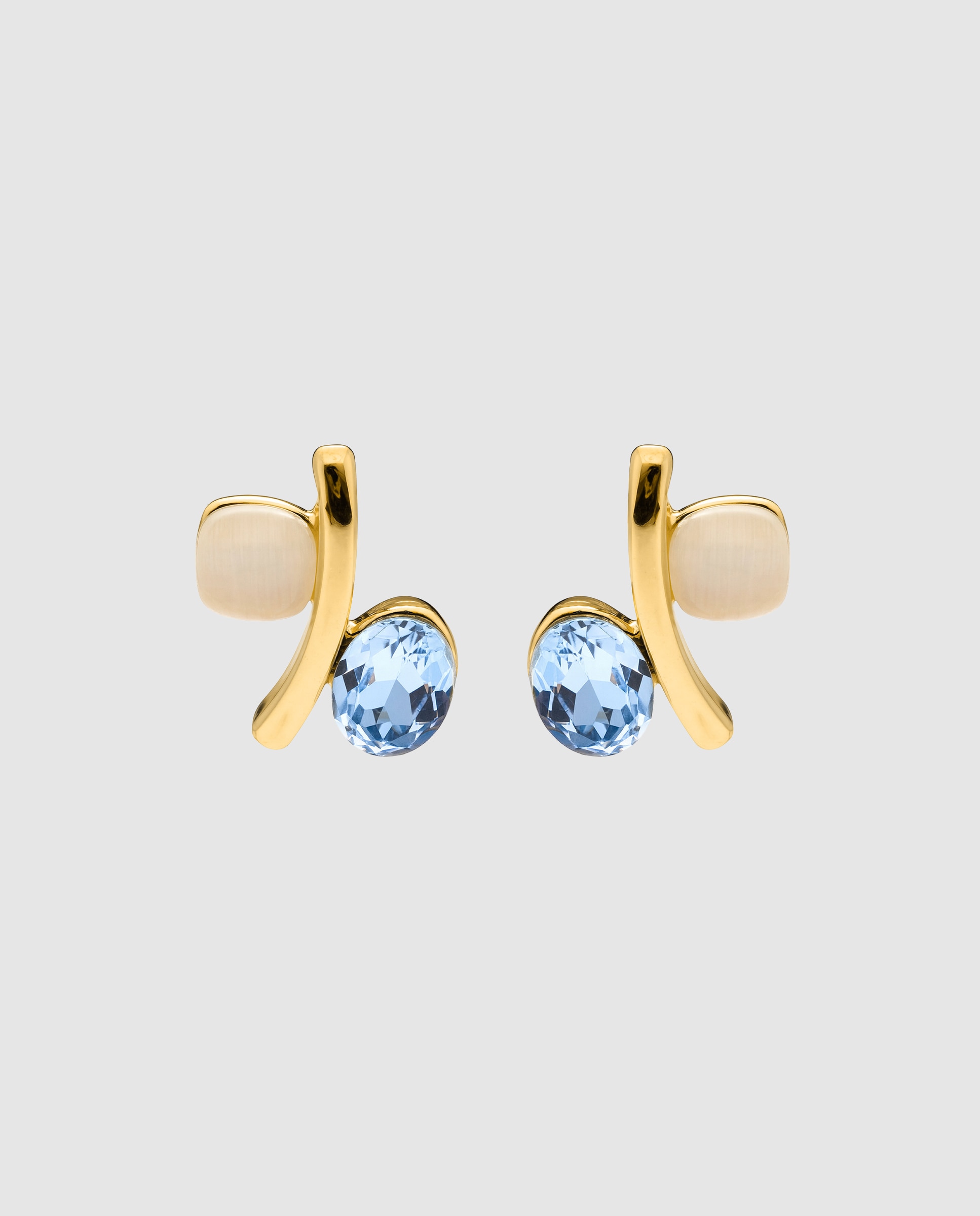 Brincos África Acabados em Ouro Amarelo de 18 Quilates com Olho de Gato Azul-1