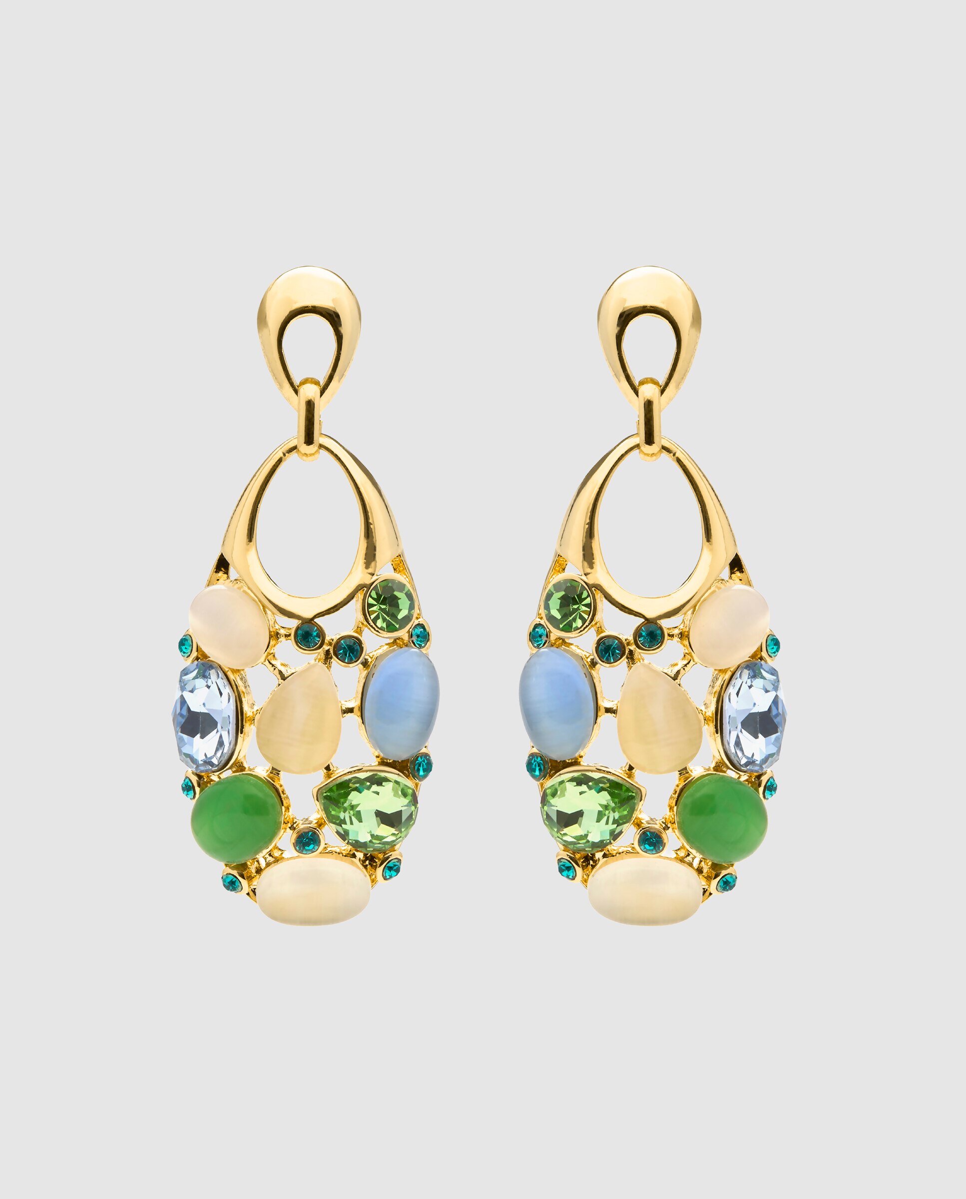 Brincos África com Acabamentos em Ouro Amarelo de 18 Quilates com Olho-de-gato Multicolor Ouro-1
