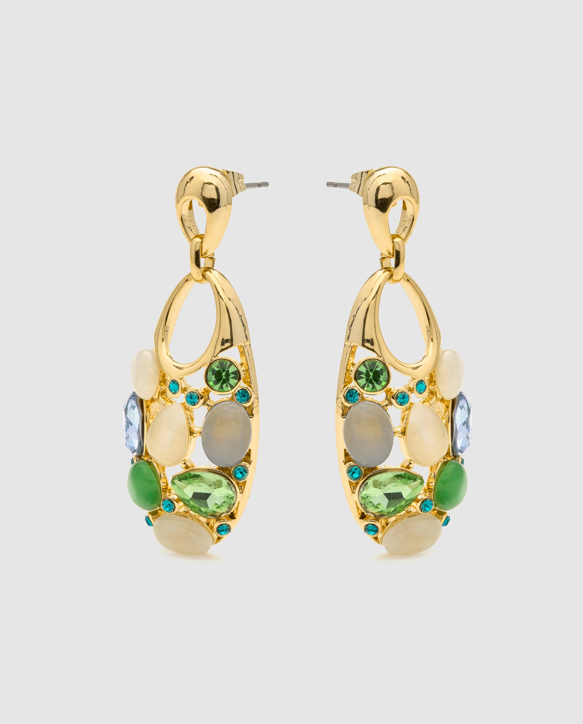 Brincos África com Acabamentos em Ouro Amarelo de 18 Quilates com Olho-de-gato Multicolor Ouro-3