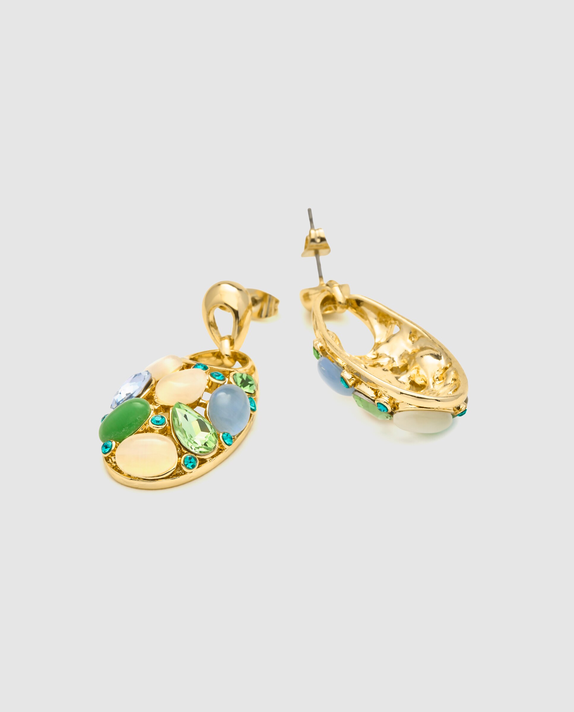 Brincos África com Acabamentos em Ouro Amarelo de 18 Quilates com Olho-de-gato Multicolor Ouro-6