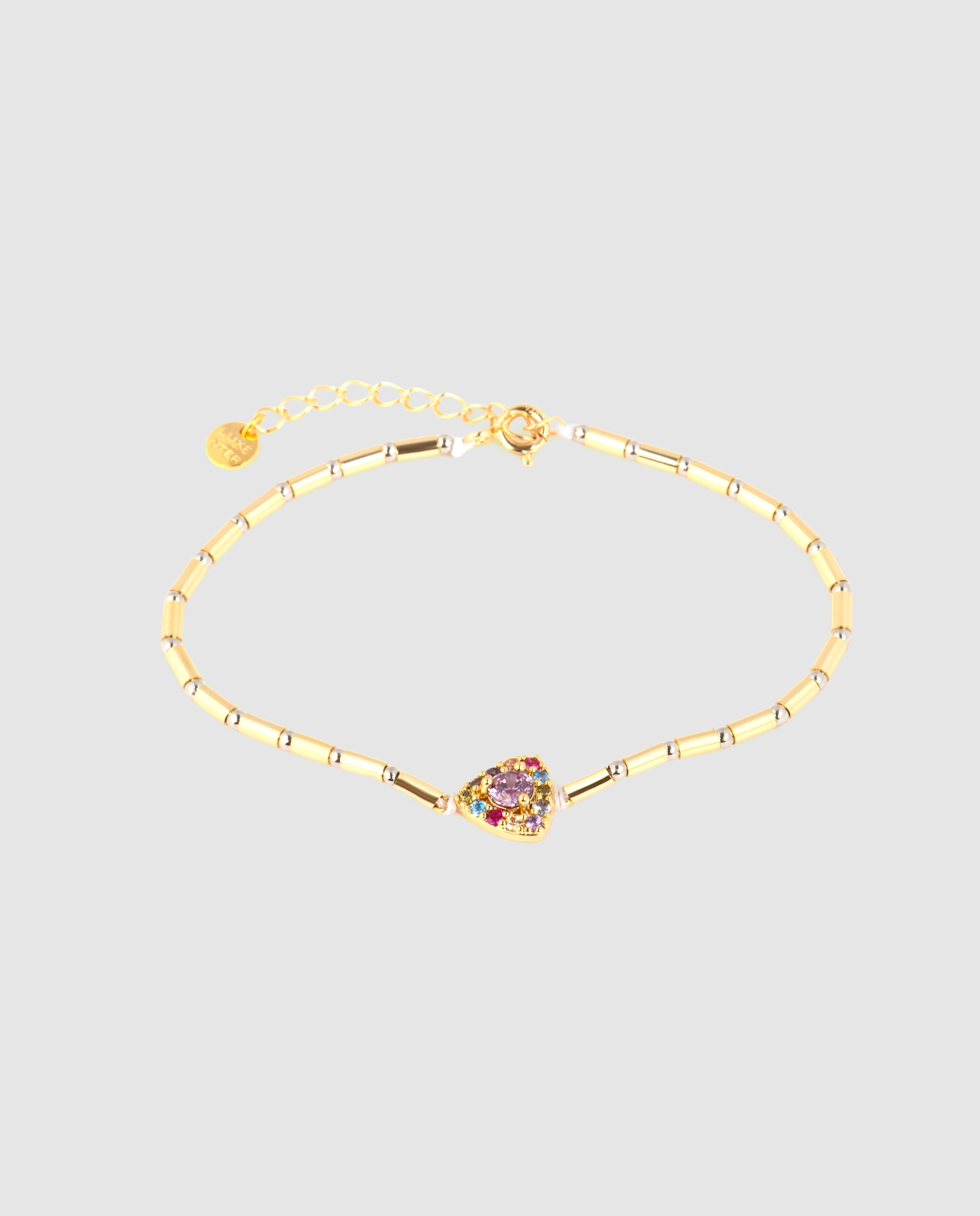 Pulseira com Charms Atelier de Prata de Lei 925 com Acabamento em Ouro Amarelo de 18 Quilates com Zirconita Multicolor Amarelo-1