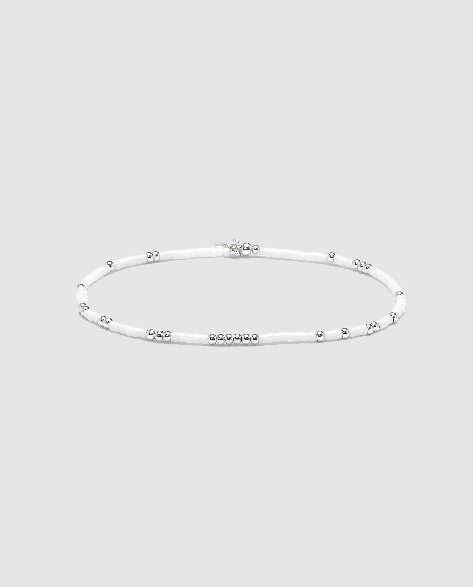 Pulseira de Corrente Boho Acabada em Prata de Lei 925 com Cristal Branco Prata-1