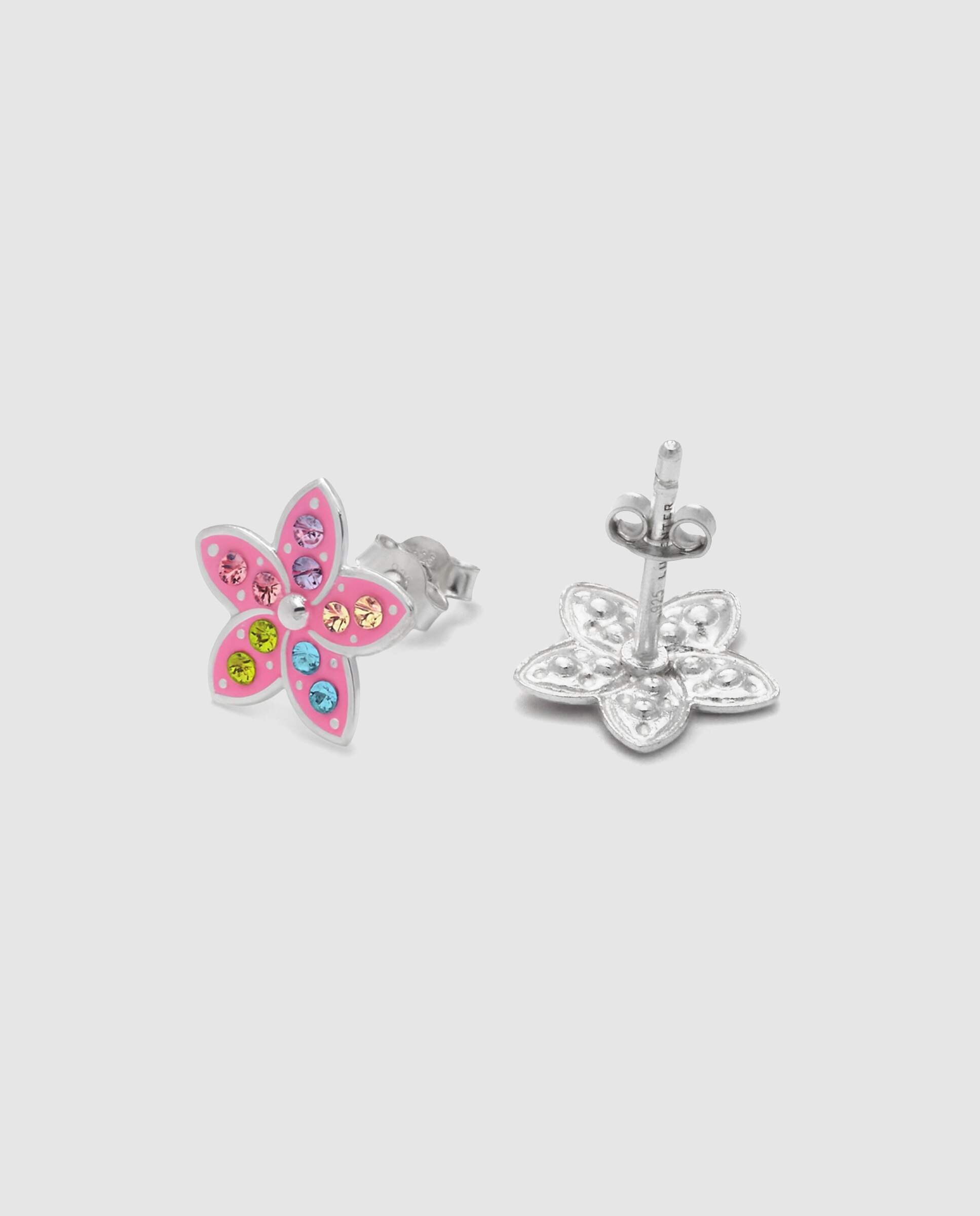 Brincos Kids And Baby de Prata de Lei 925 com Acabamento em Ródio e Zircónias Multicolor Rosa-3