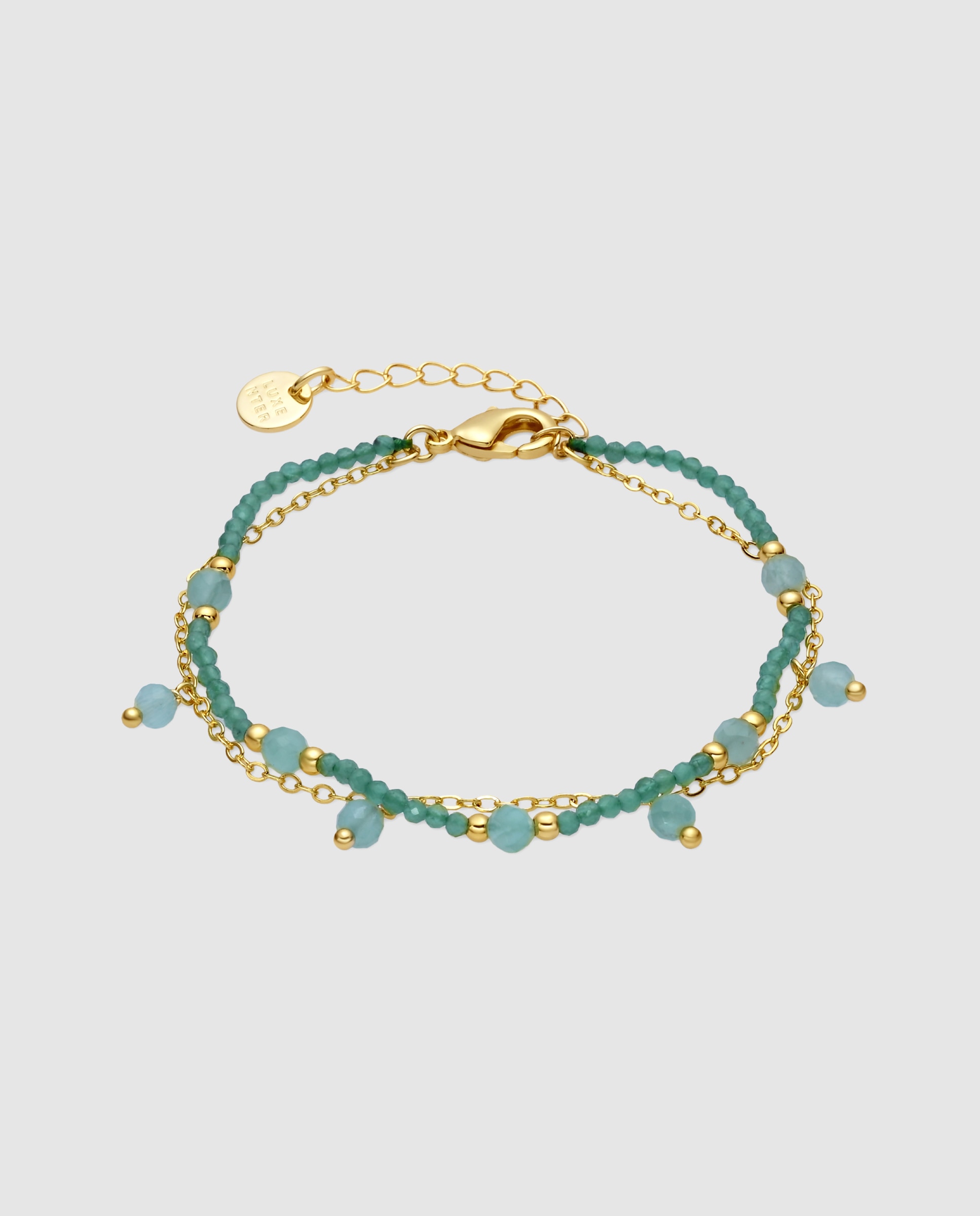 Pulseira África Acabada em Ouro Amarelo de 18 Quilates com Cristal Verde Azul / Amarelo-1