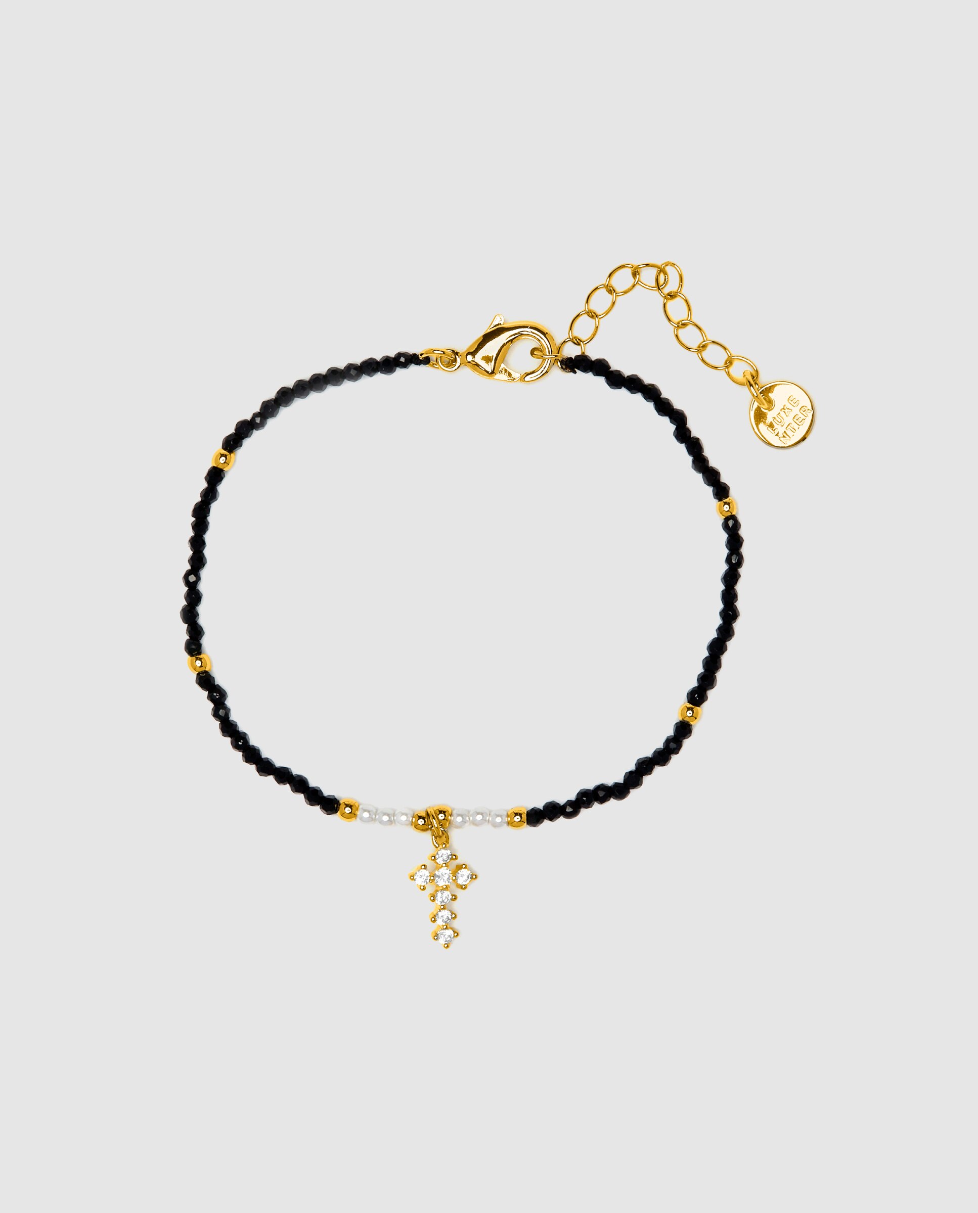 Pulseira de Cordão África Acabada em Ouro Amarelo de 18 Quilates com Cristal Preto Preto / Amarelo-3