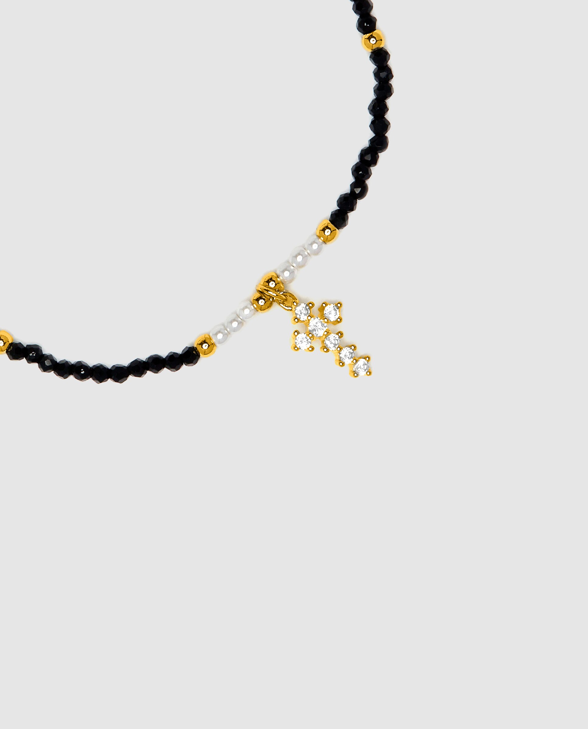 Pulseira de Cordão África Acabada em Ouro Amarelo de 18 Quilates com Cristal Preto Preto / Amarelo-6