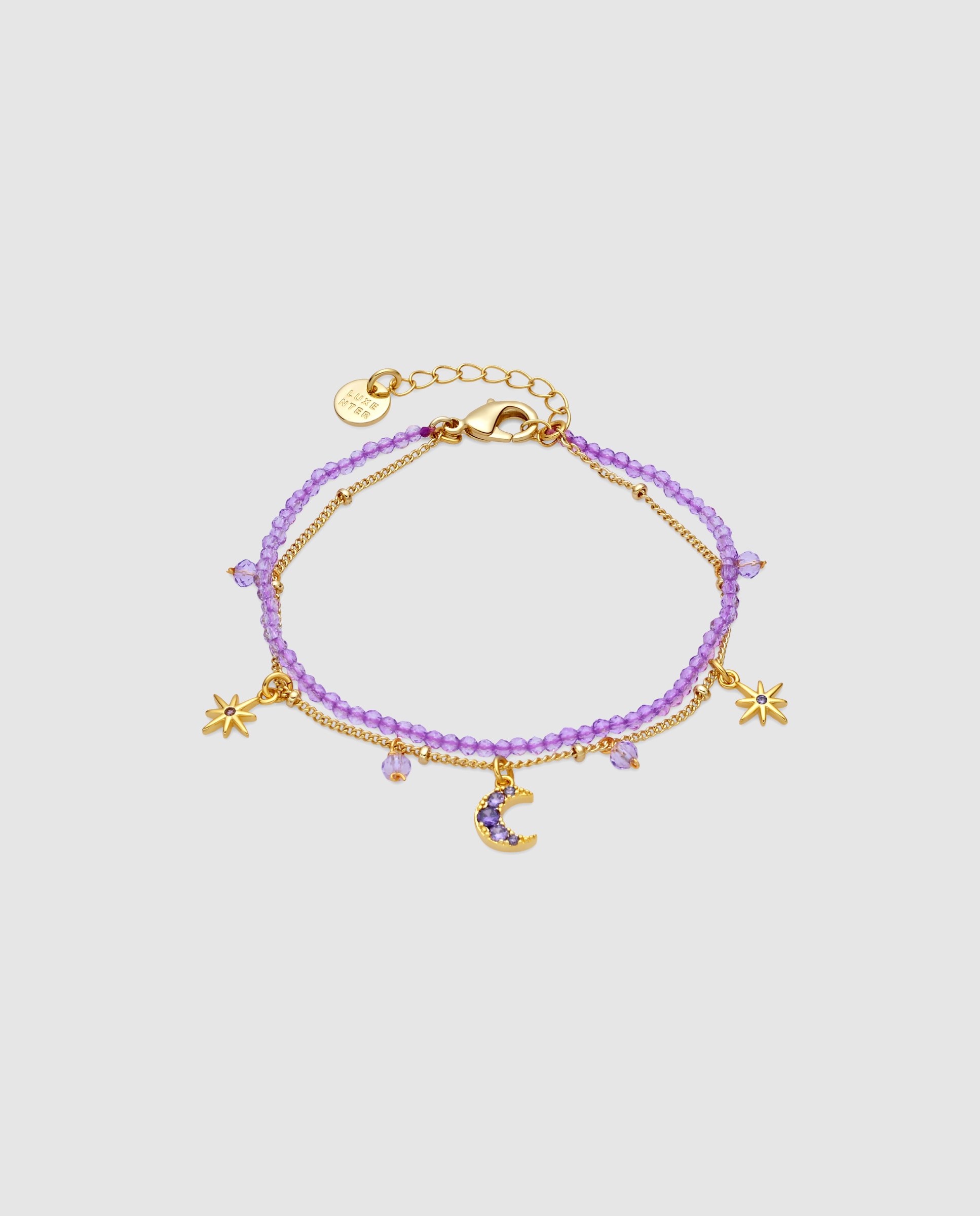 Pulseira África Acabada em Ouro Amarelo de 18 Quilates com Cristal Roxo Ouro-1