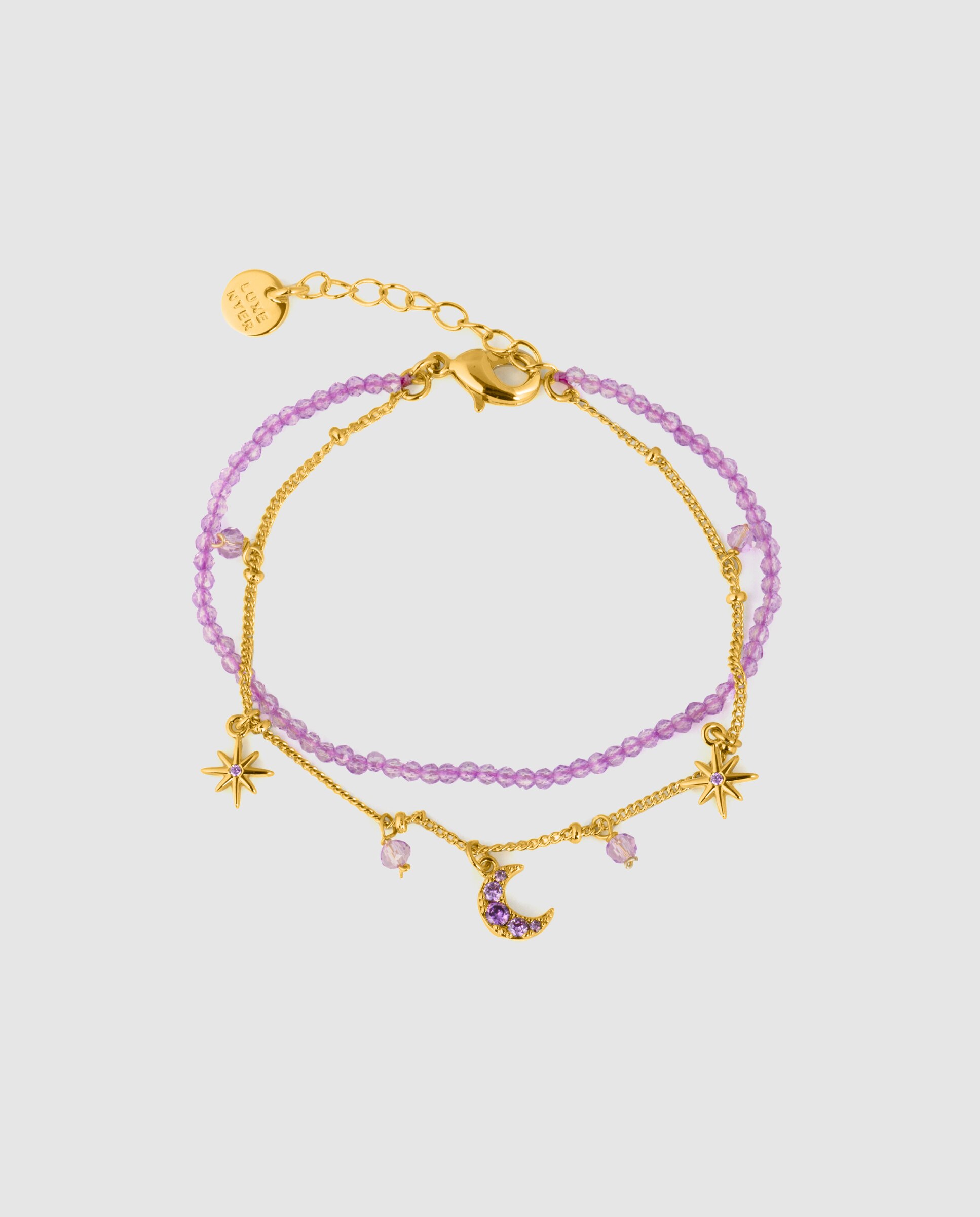 Pulseira África Acabada em Ouro Amarelo de 18 Quilates com Cristal Roxo Ouro-3