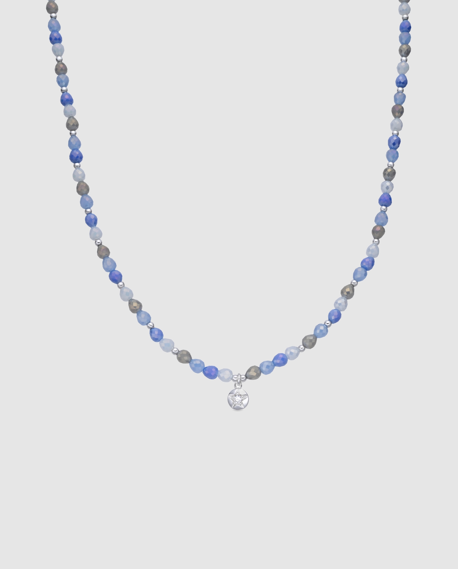 Colar África com Acabamento em Ródio e Cristal Azul Azul / Cinzento-1