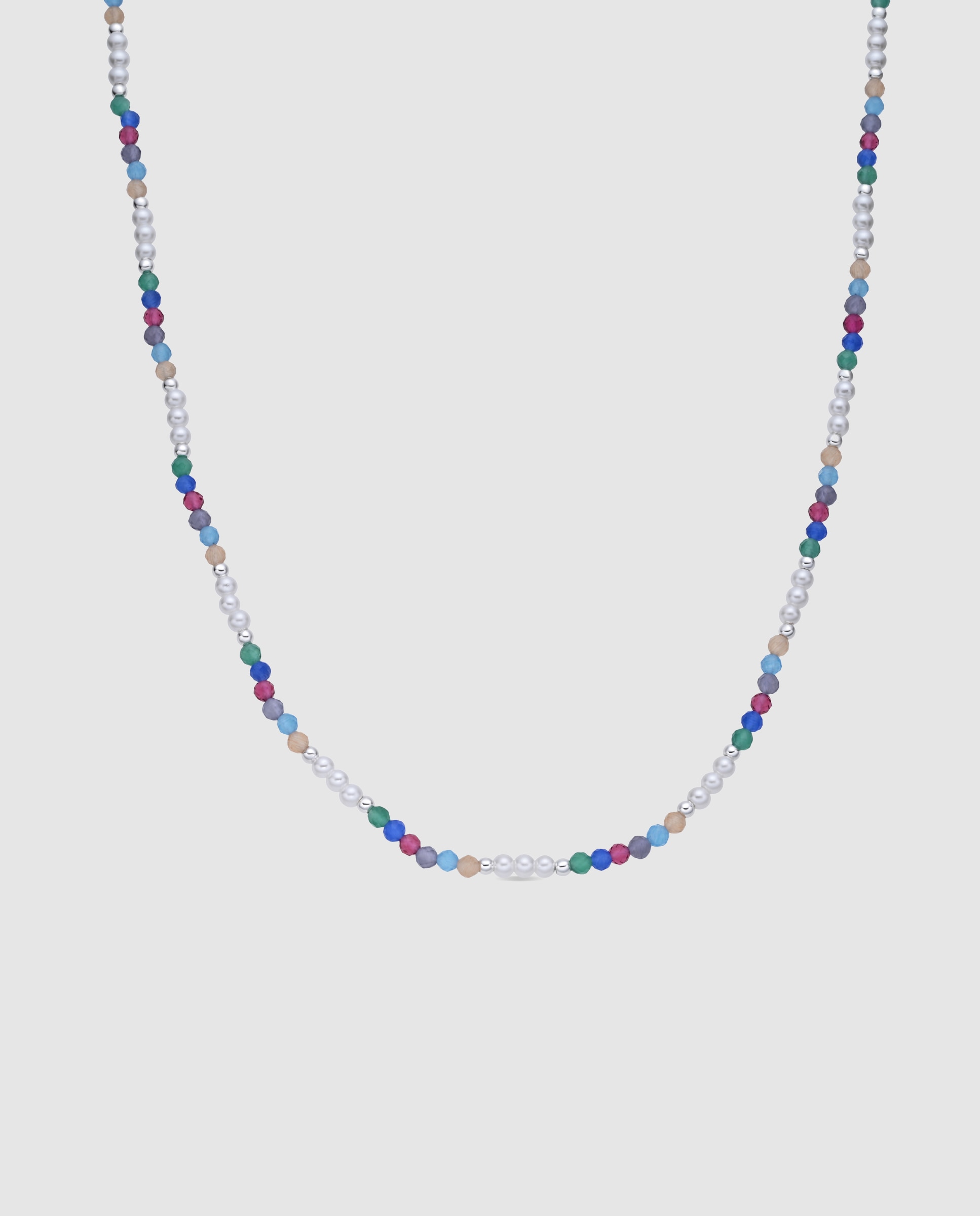 Colar África com Acabamento em Ródio e Cristal Multicolor Prata-1