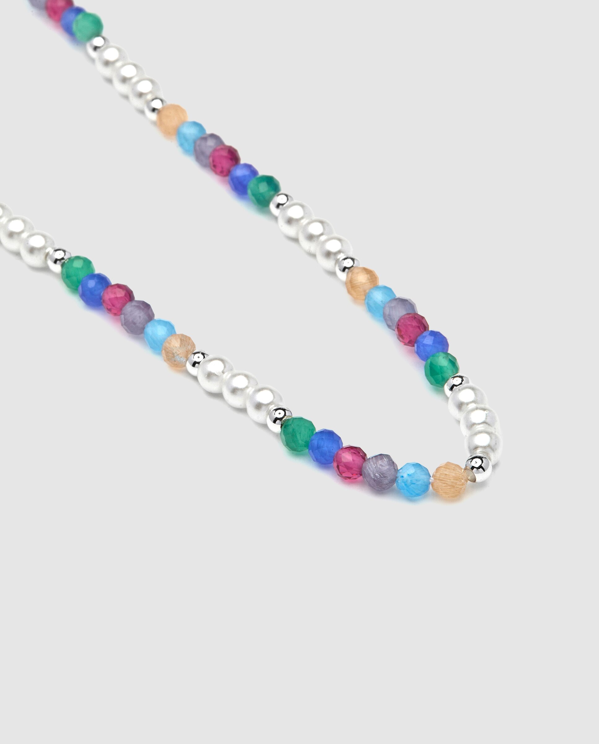 Colar África com Acabamento em Ródio e Cristal Multicolor Prata-6