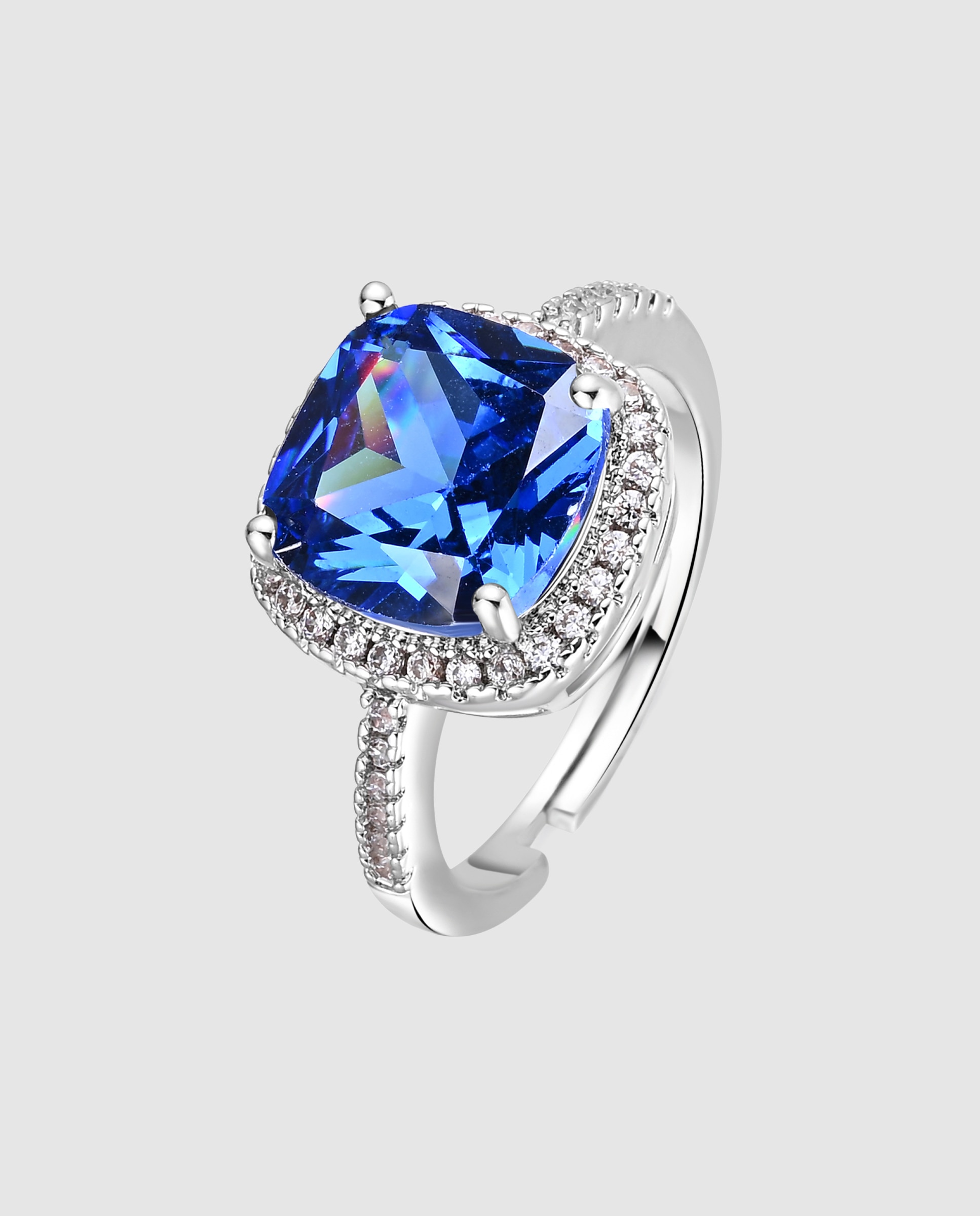 Anel África com Acabamento em Ródio e Zirconita Tanzanita Azul / Branco-1