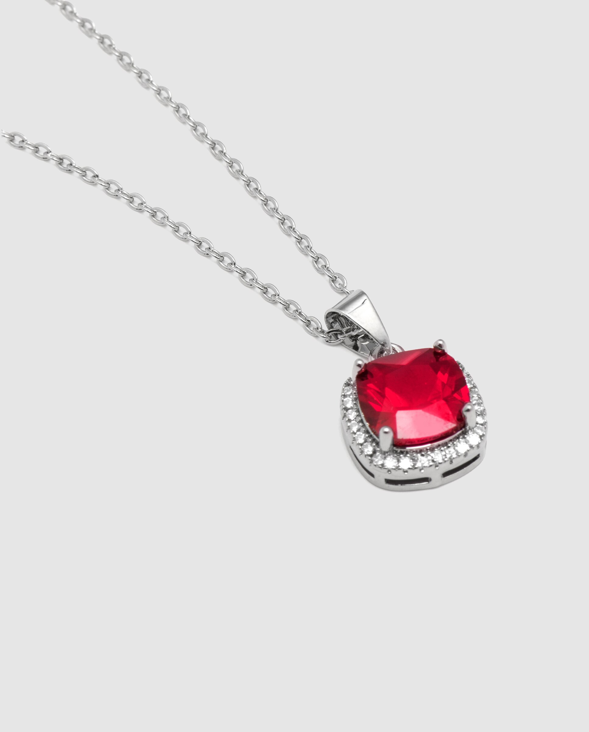 Corrente com Pendentes África Acabada em Ródio com Zirconita Rubi Prata / Vermelho-4